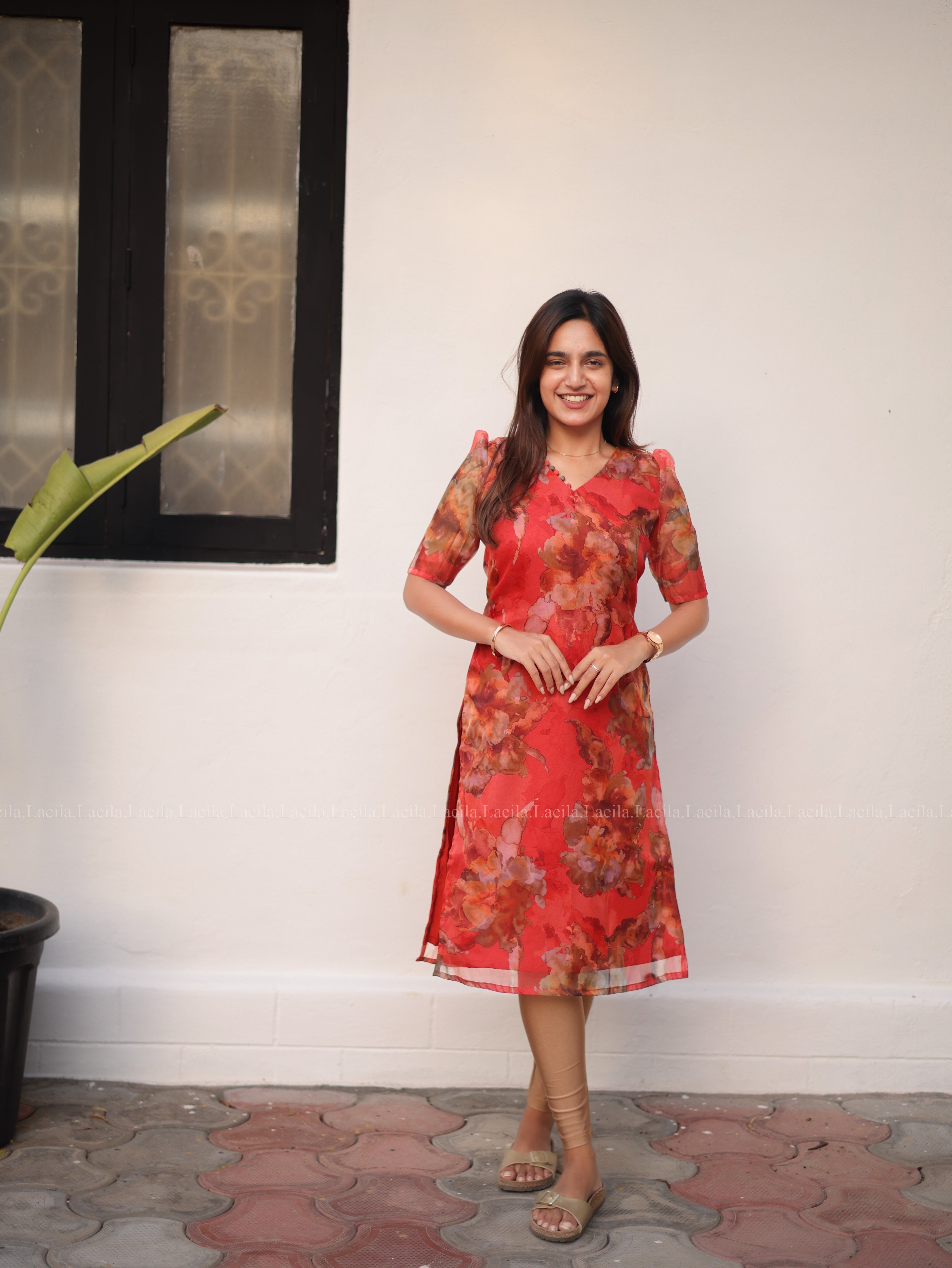 Lust Red Floral organza Top