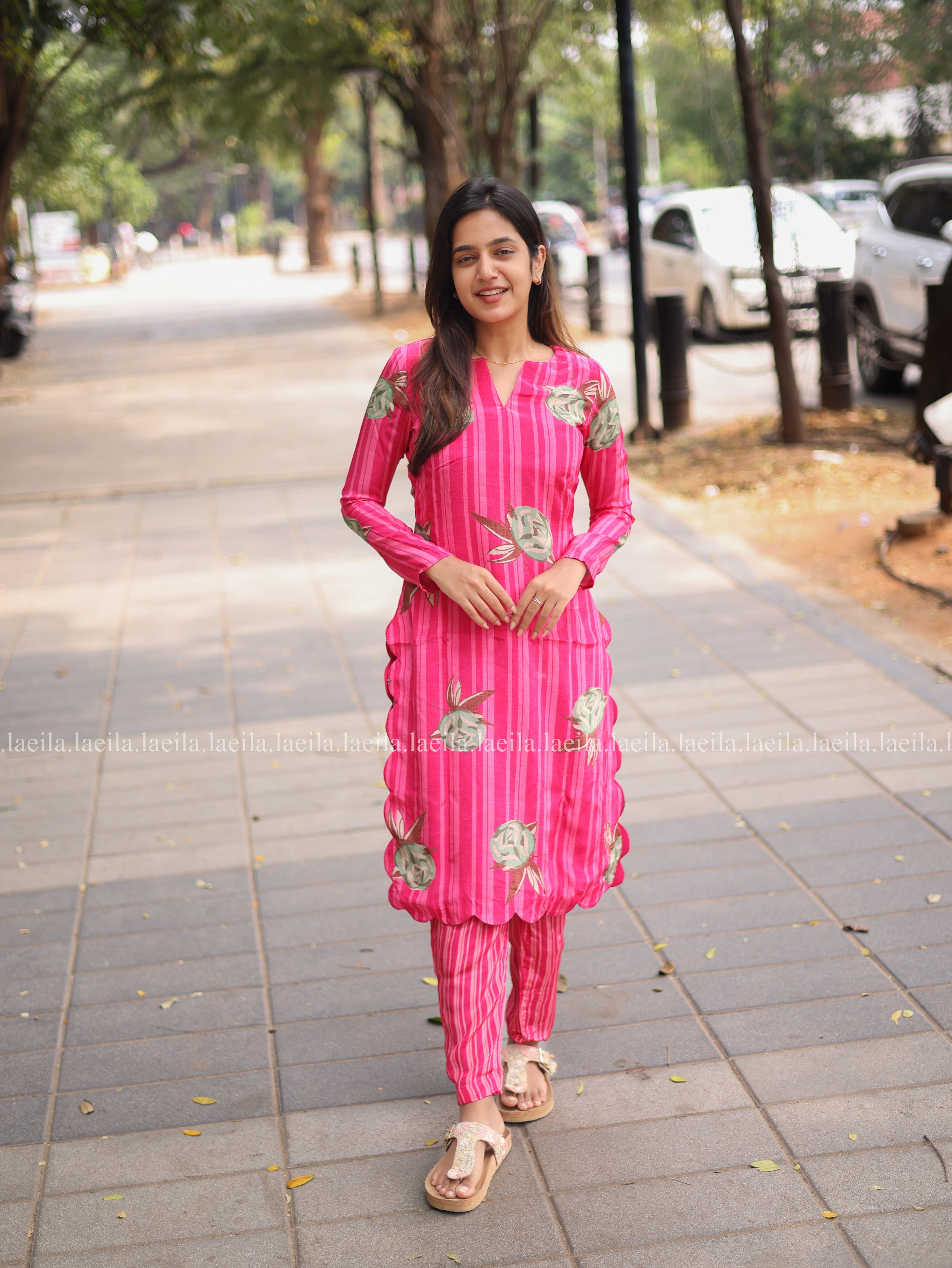 Pink pure muslin Crape Co-ord Set