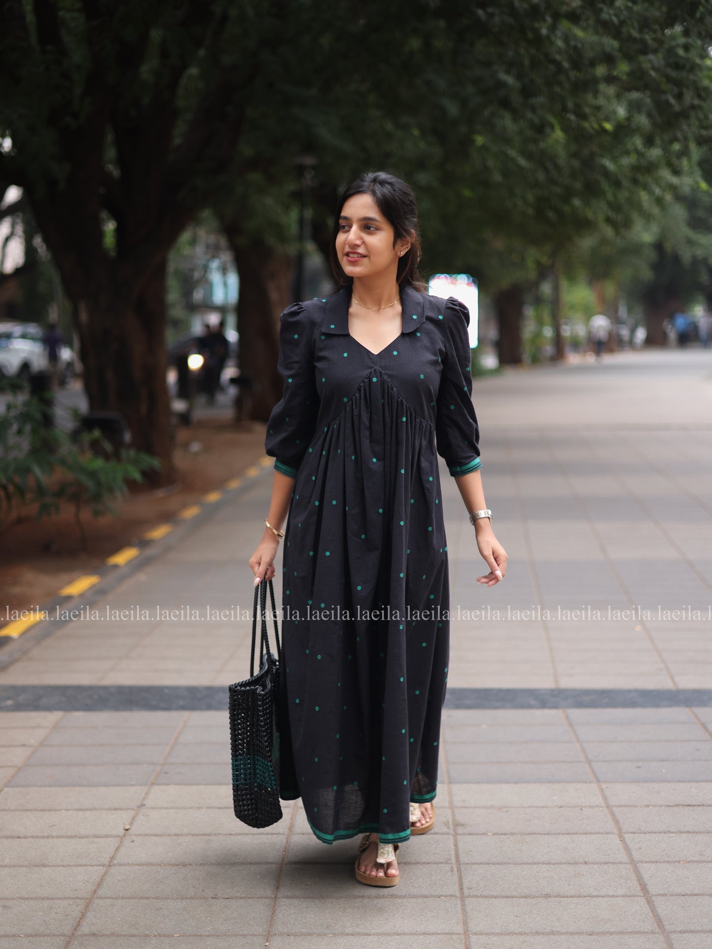 Black with green dots Alia cut Dress XXXL Black with green dots Alia cut Dress XXXL