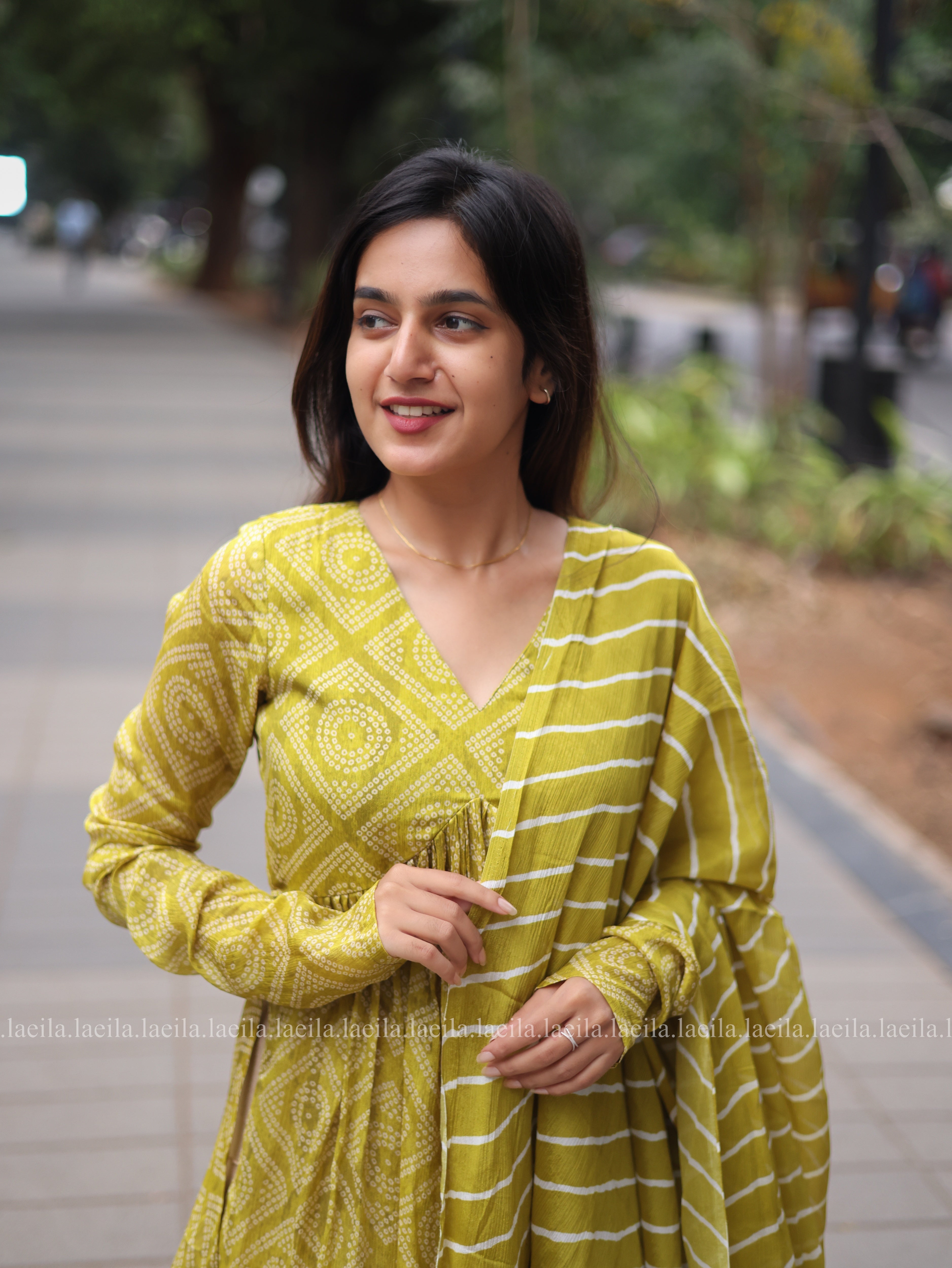 Pear Green Alia cut Top & Dupatta