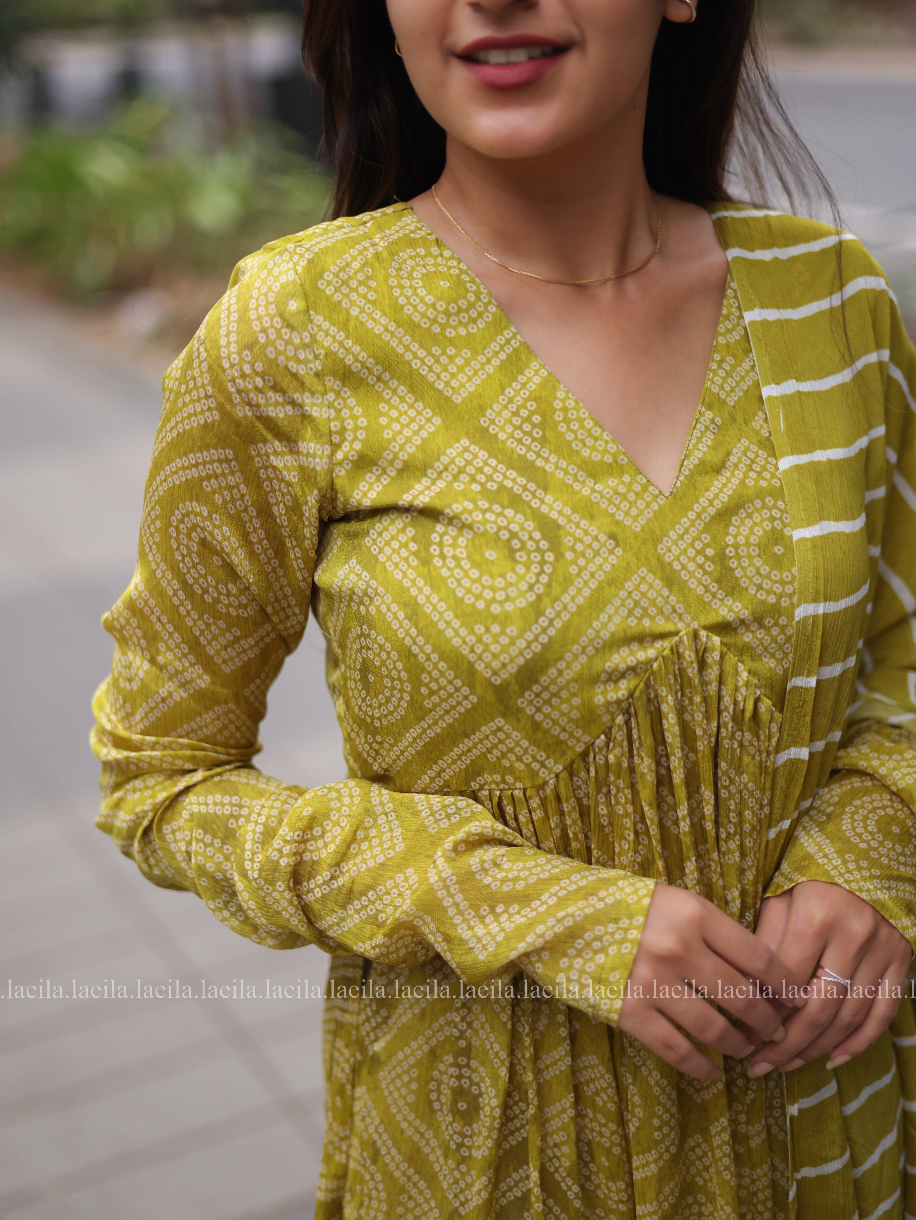 Pear Green Alia cut Top & Dupatta