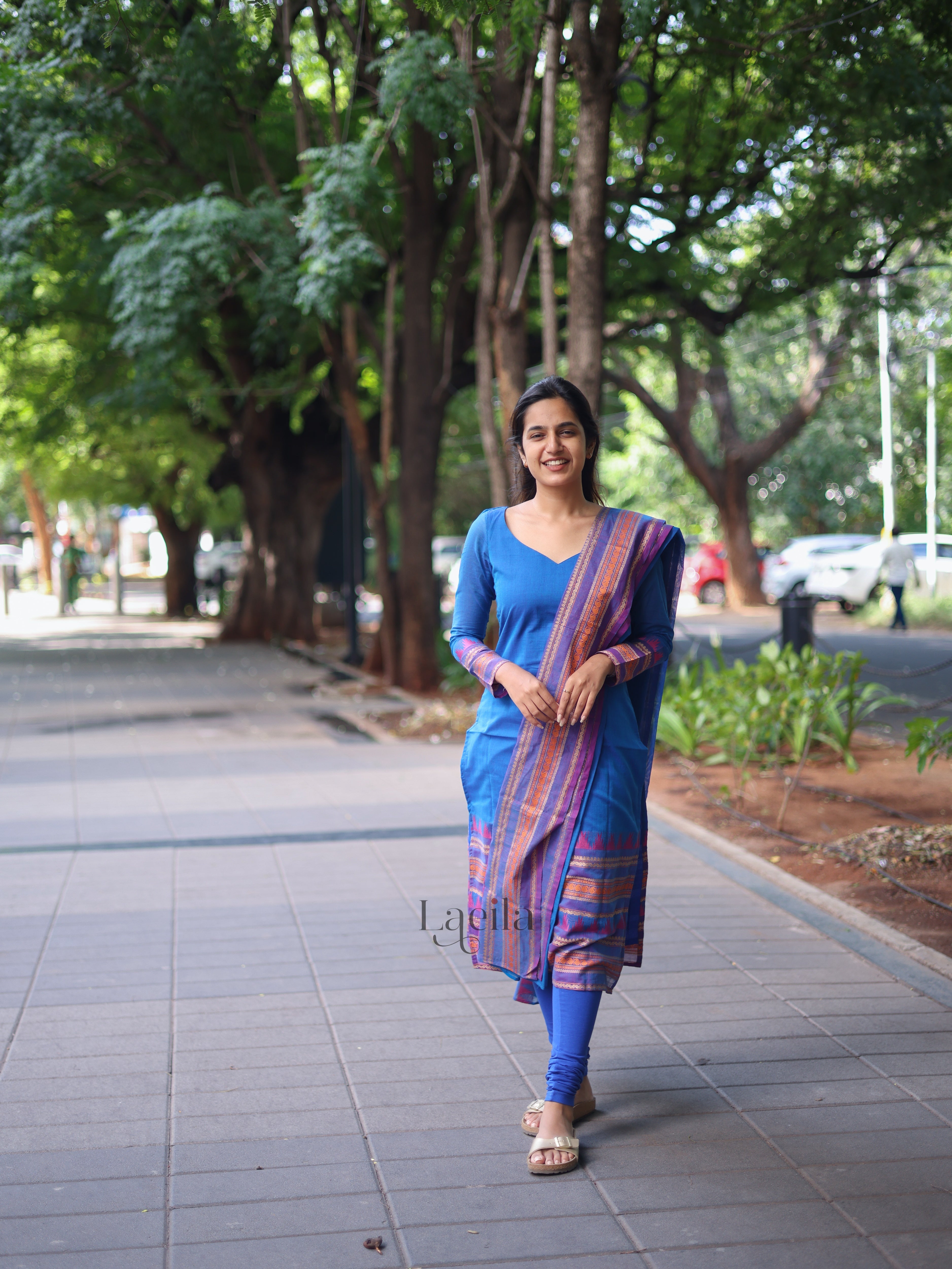 Blue kanchi cotton top and duppata