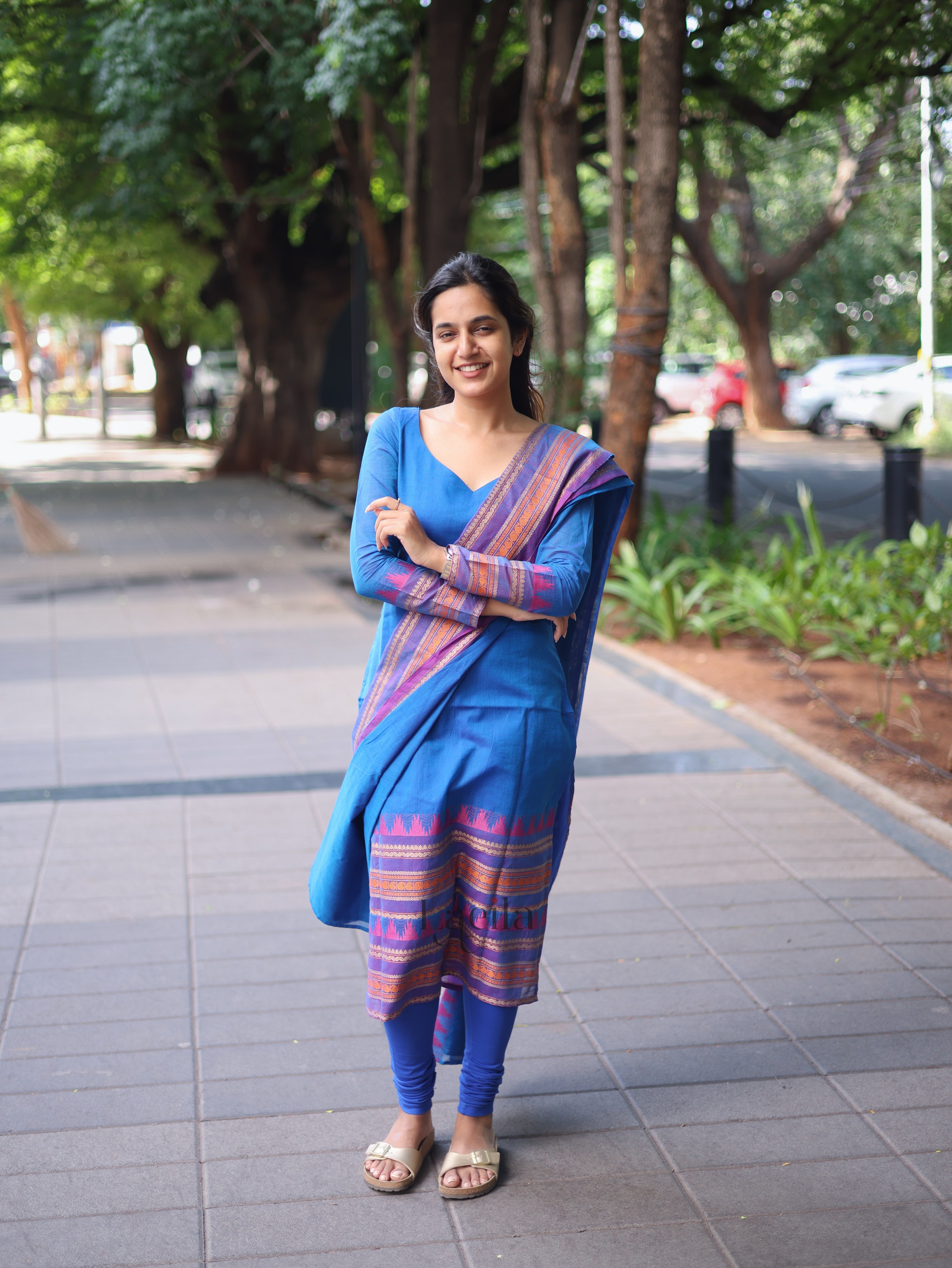 Blue kanchi cotton top and duppata