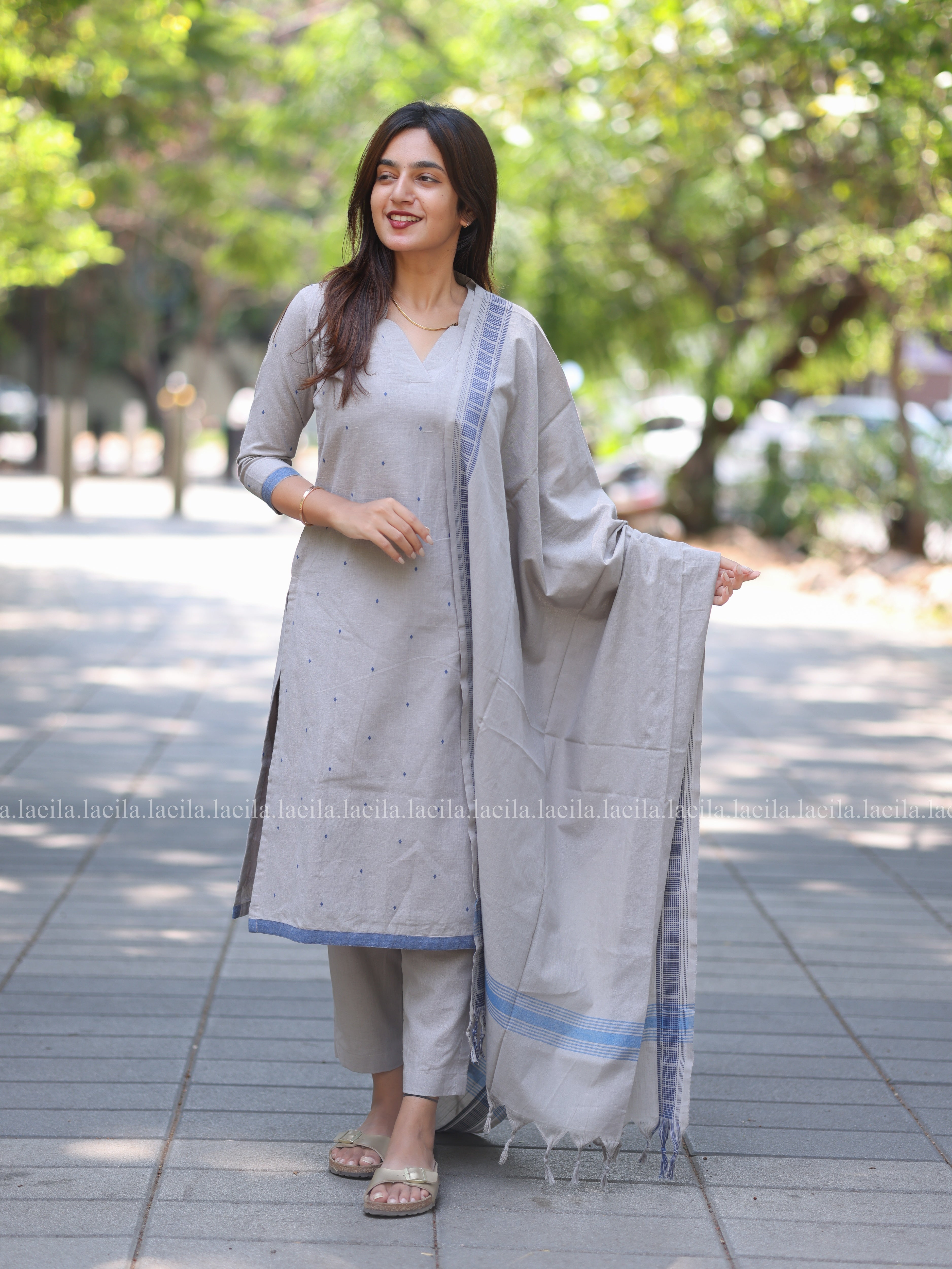 Grey with Blue Kadhambari set