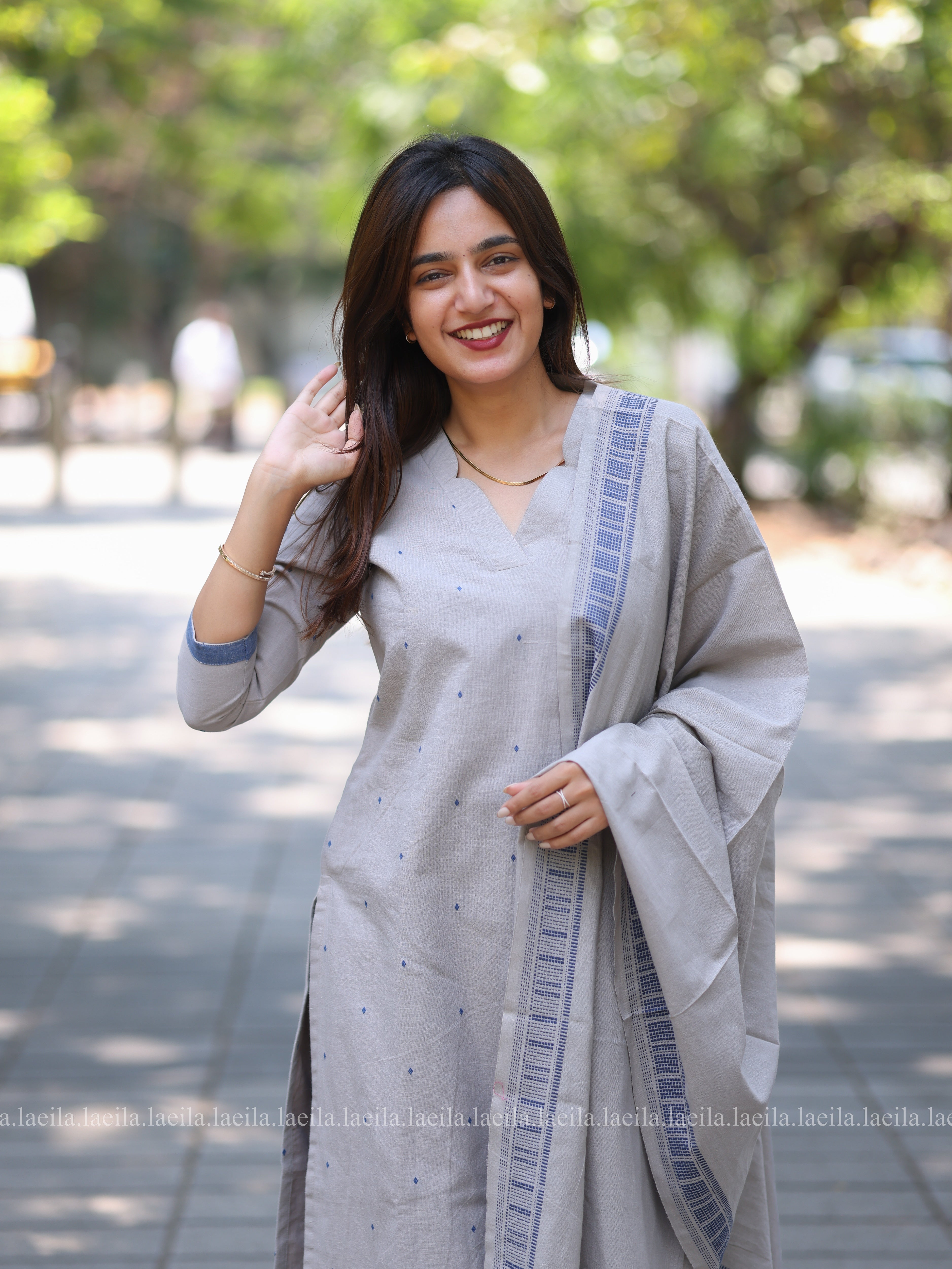 Grey with Blue Kadhambari set