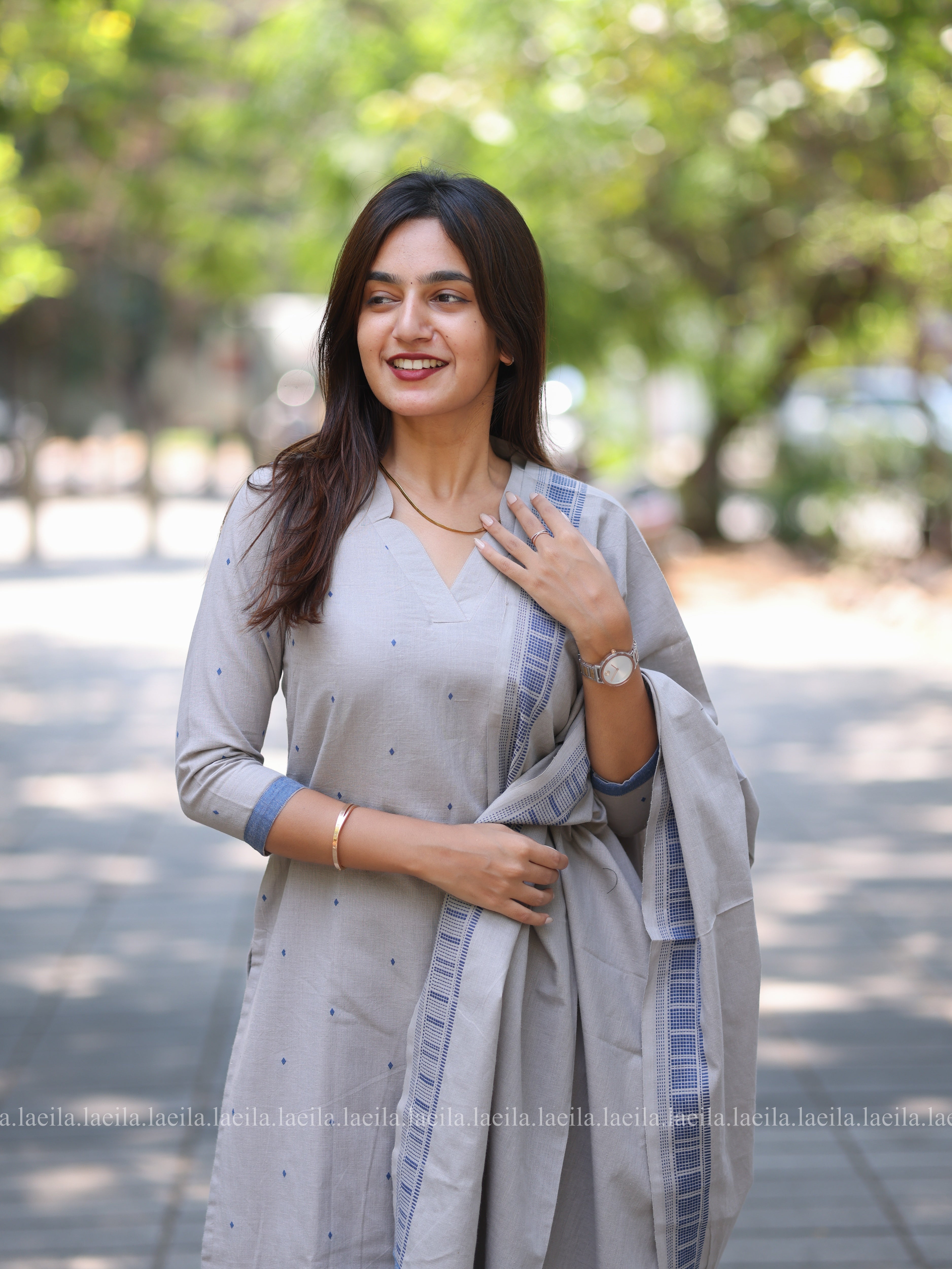 Grey with Blue Kadhambari set