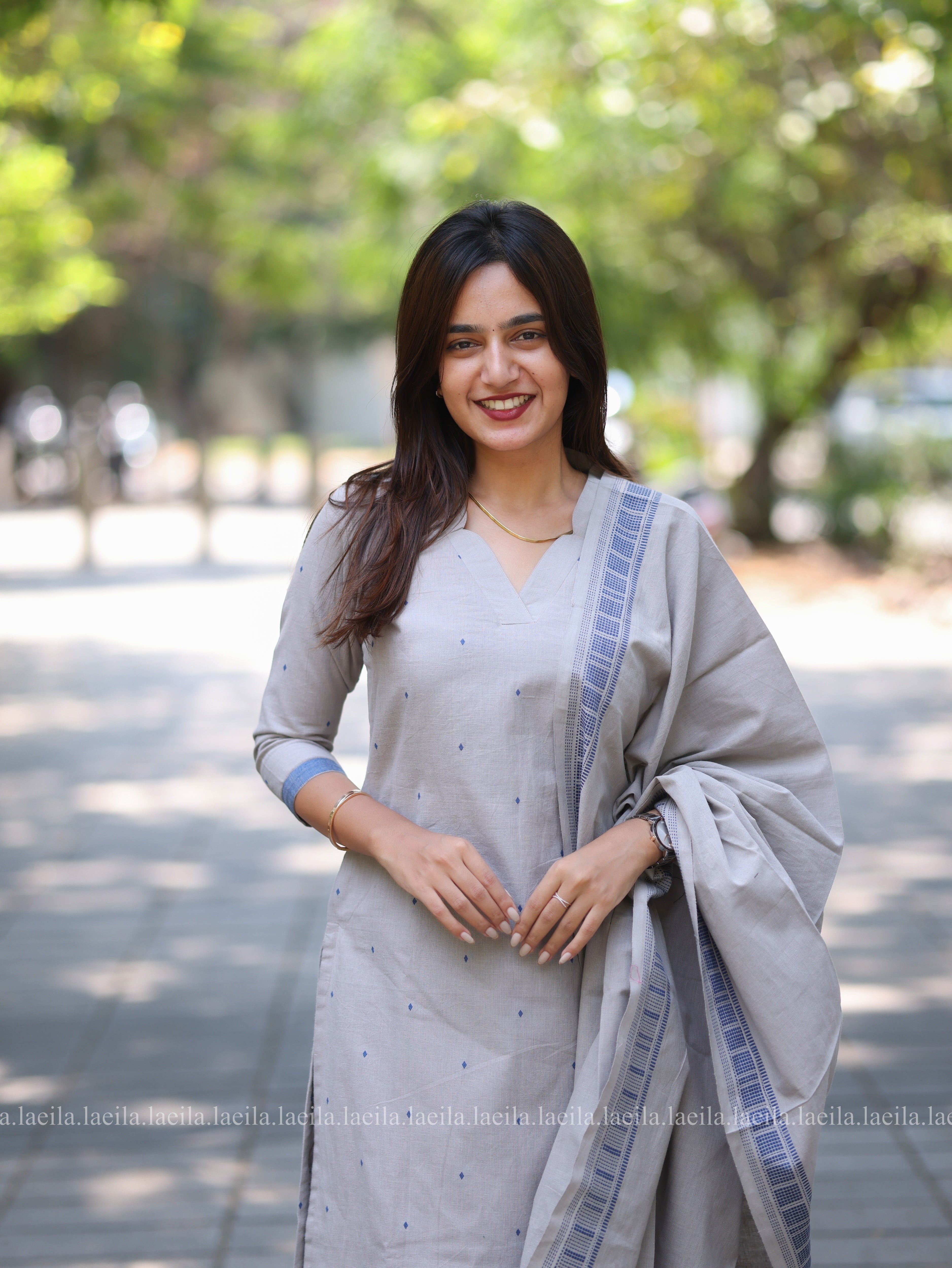 Grey with Blue Kadhambari set