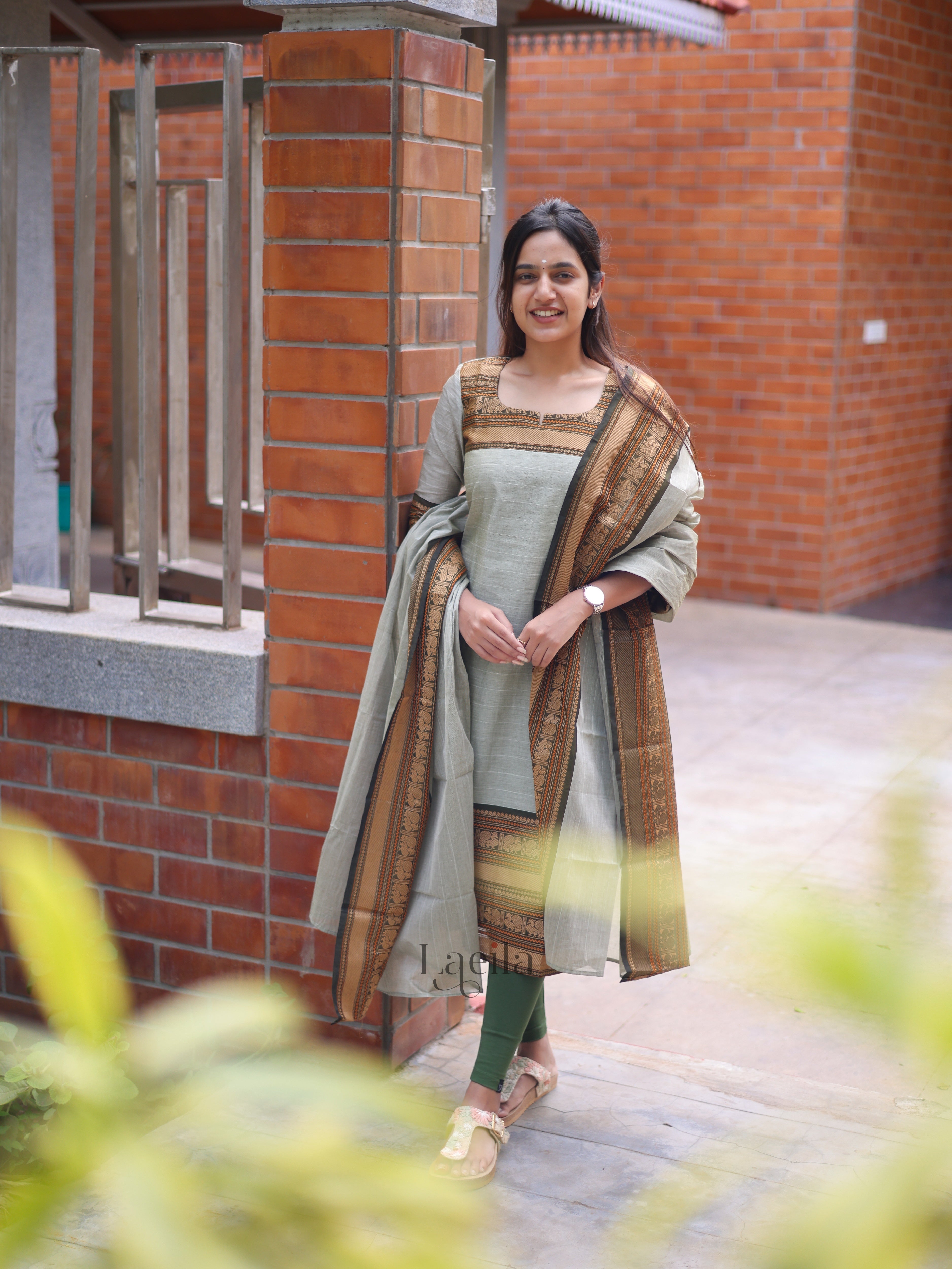 Pastel Green Pure Kanchi Cotton Top and Duppata