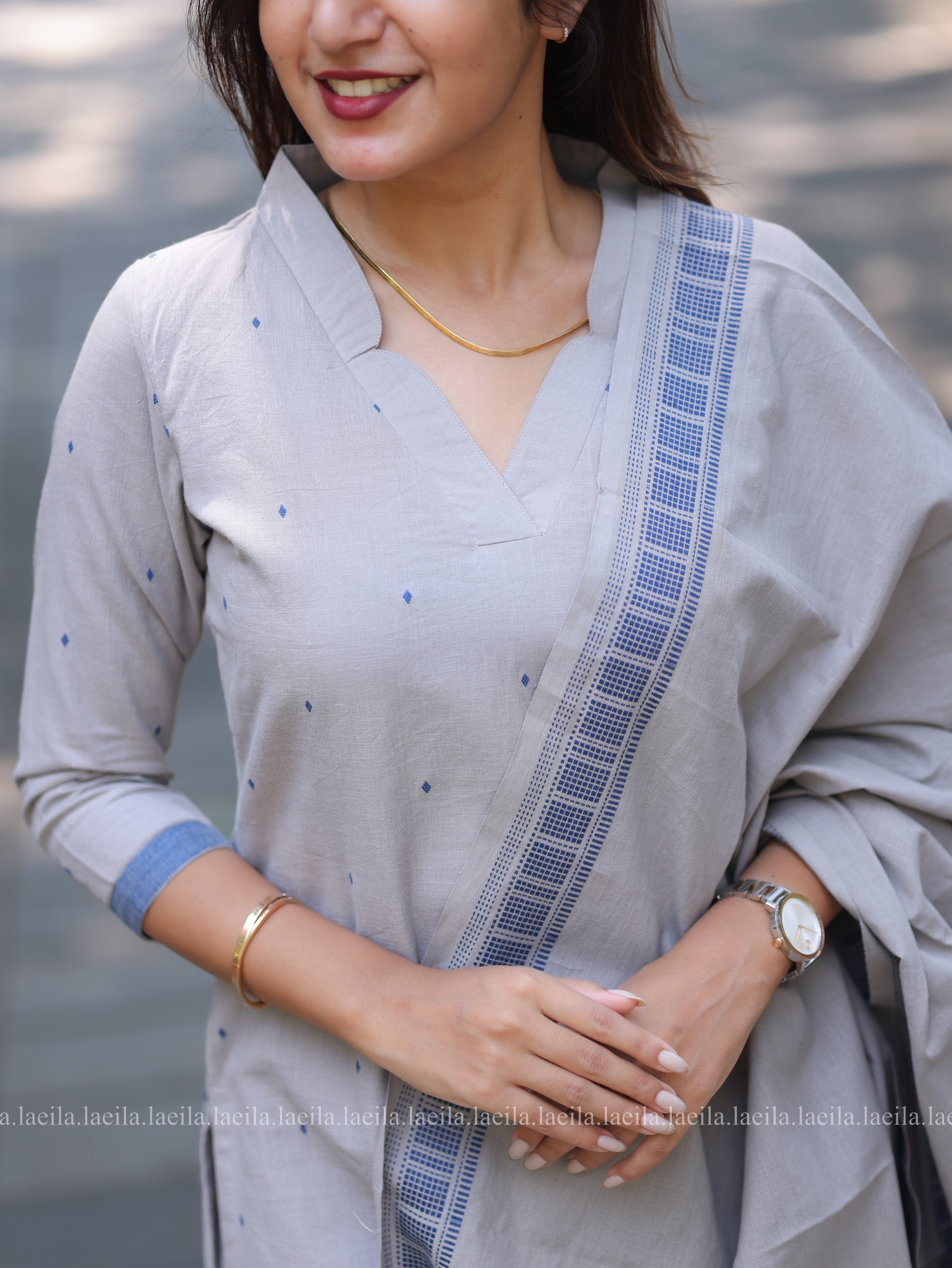 Grey with Blue Kadhambari set