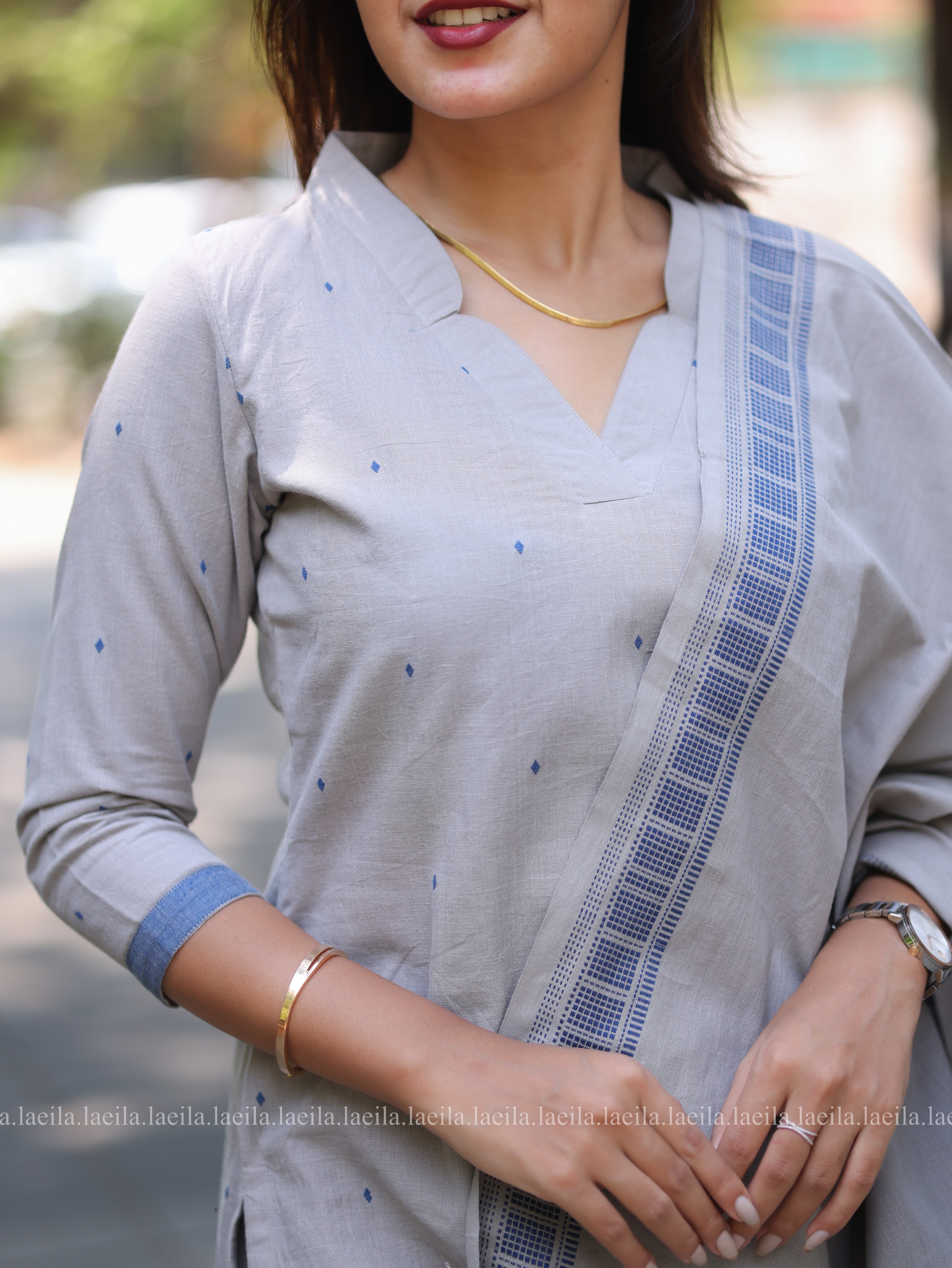 Grey with Blue Kadhambari set