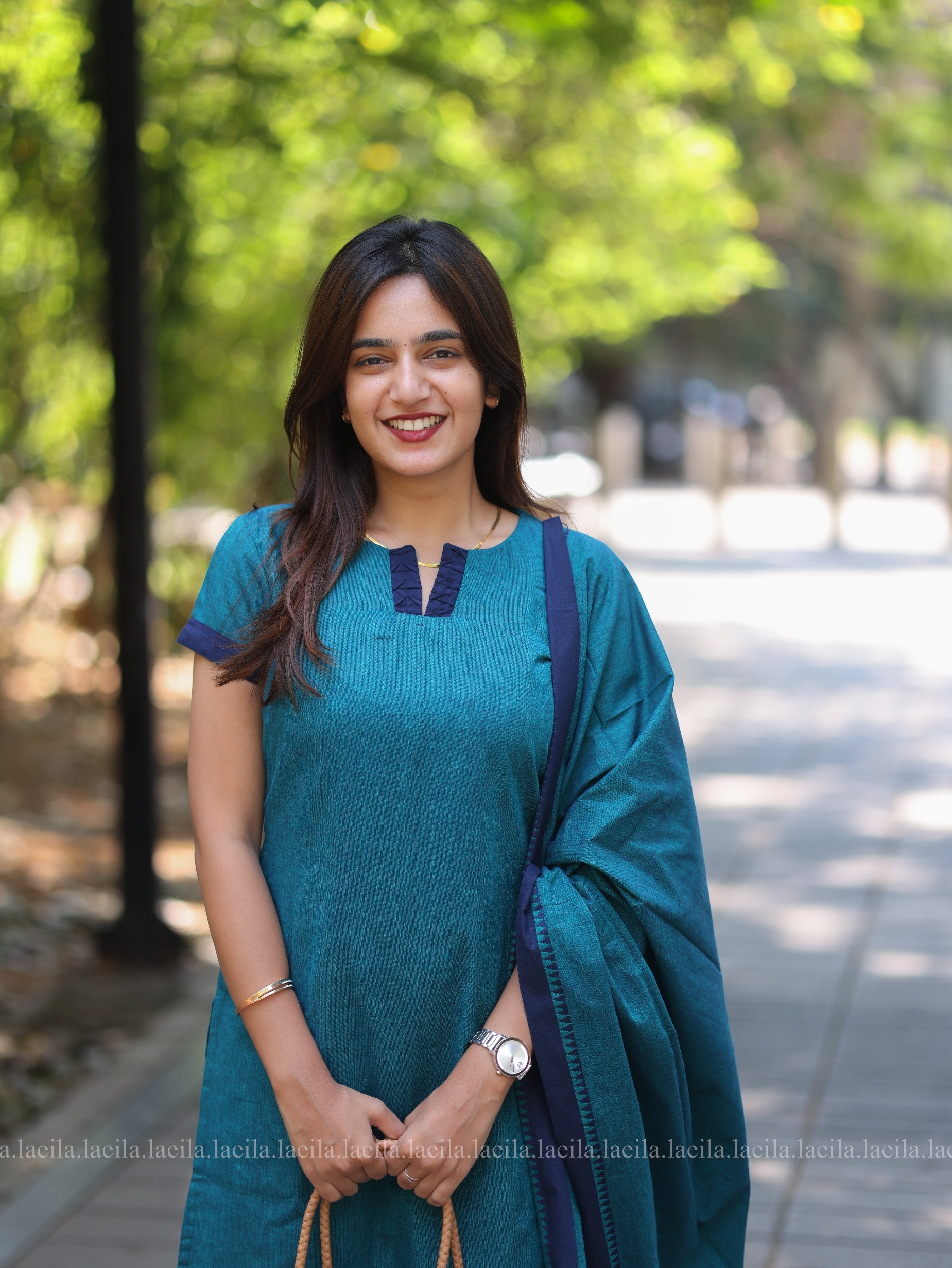 Peacock Blue Cotton Kadhambari Set