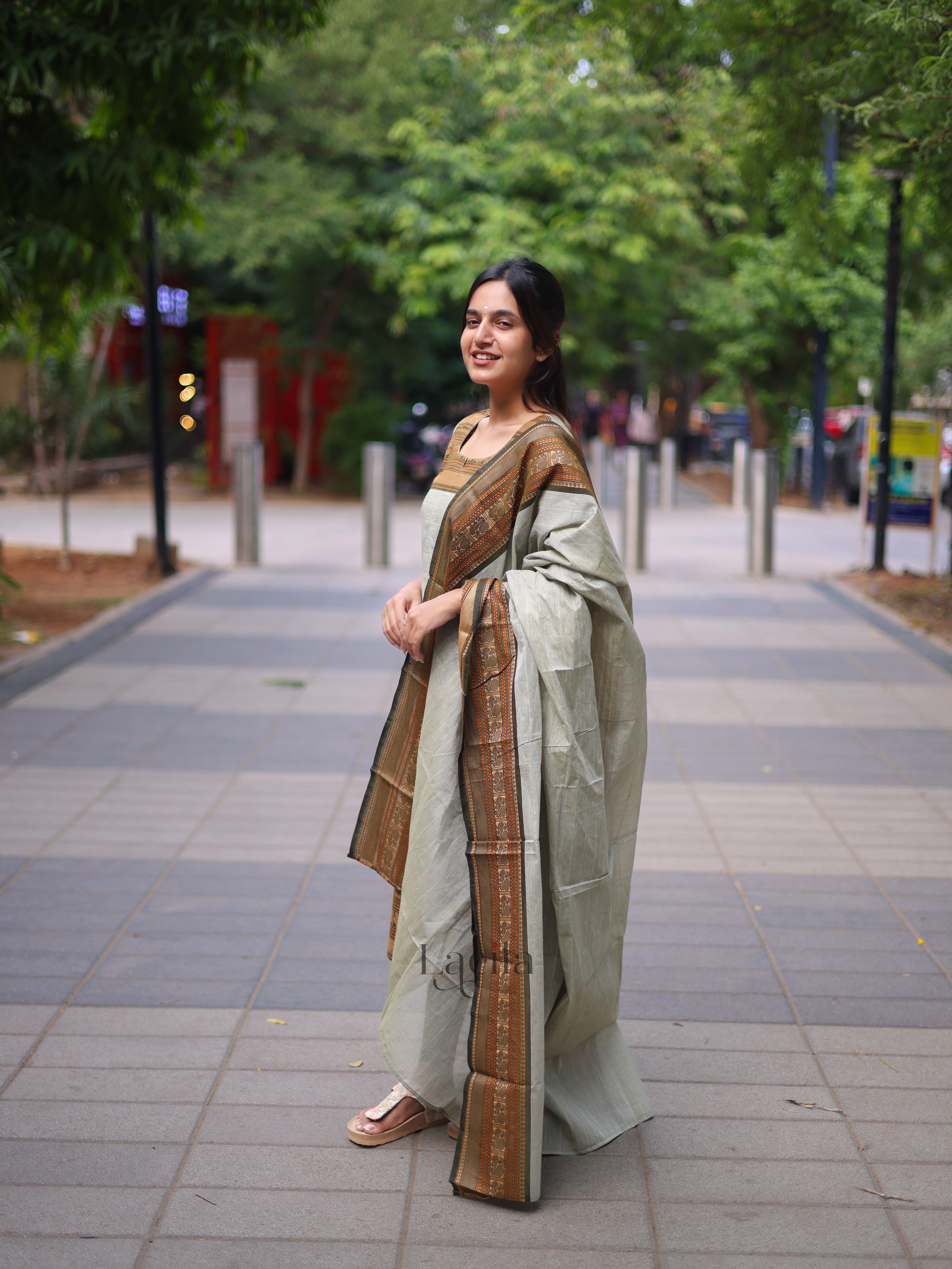 Pastel Green Pure Kanchi Cotton Top and Duppata