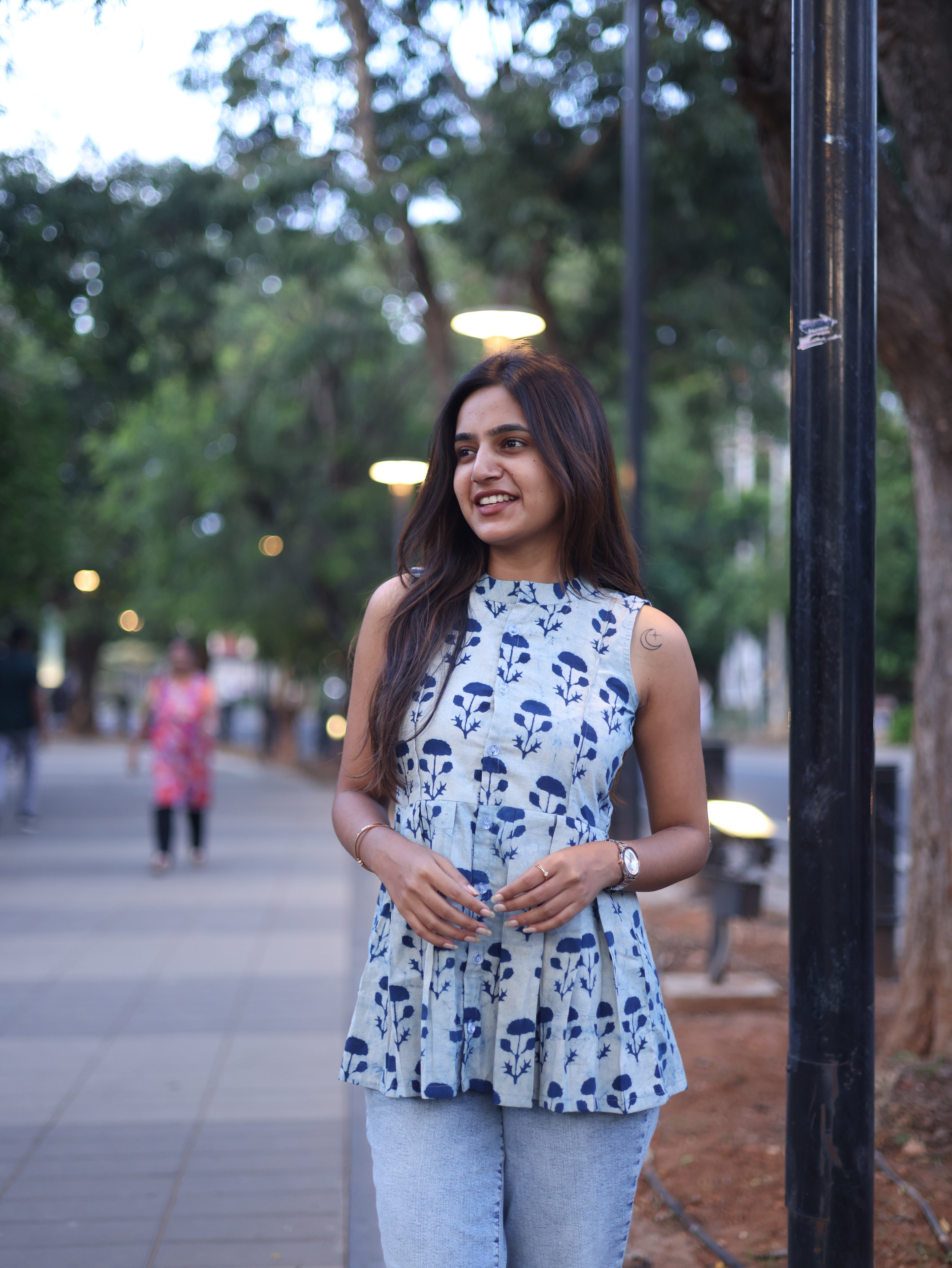 Blue indico peplum top