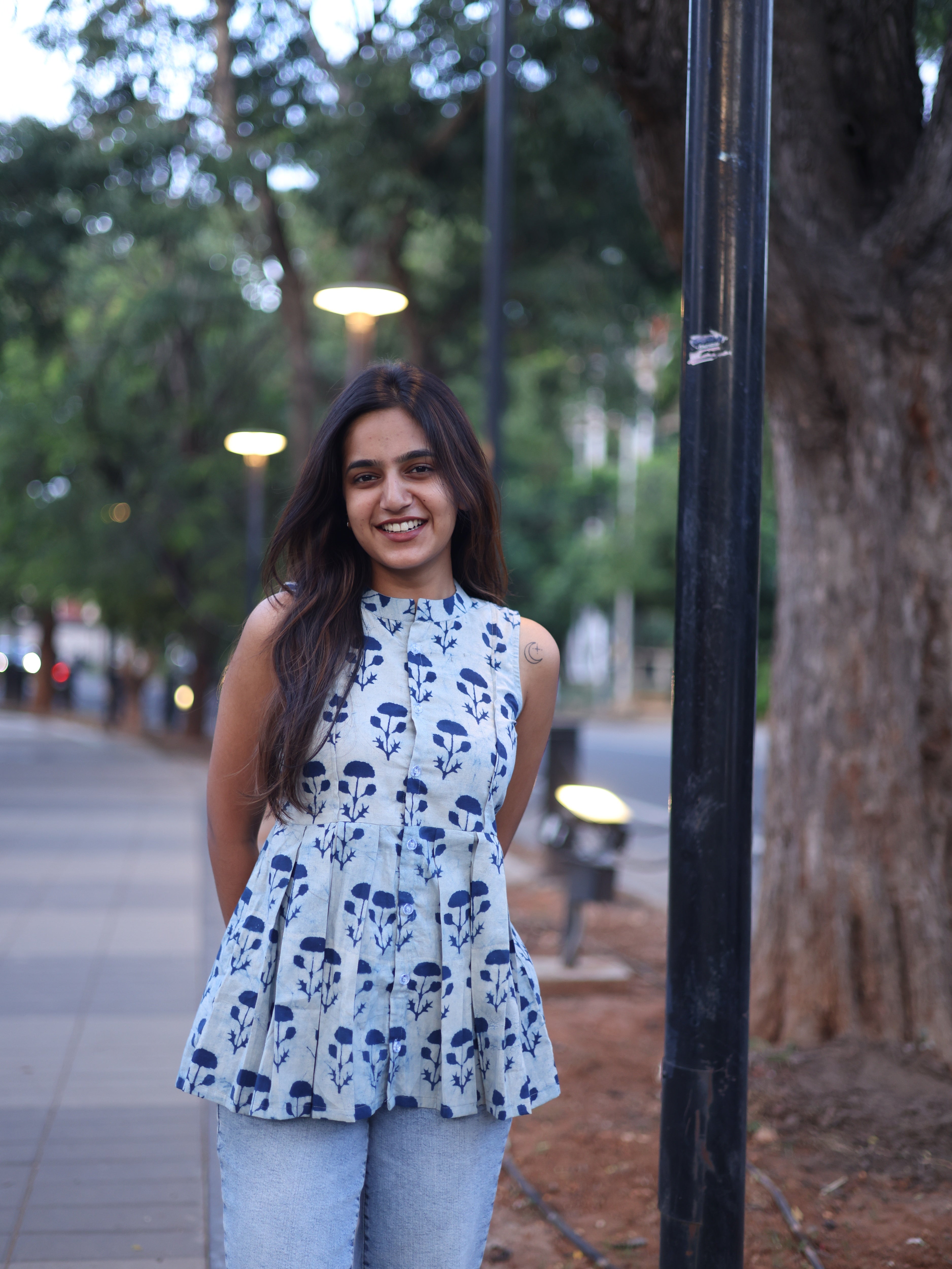 Blue indico peplum top