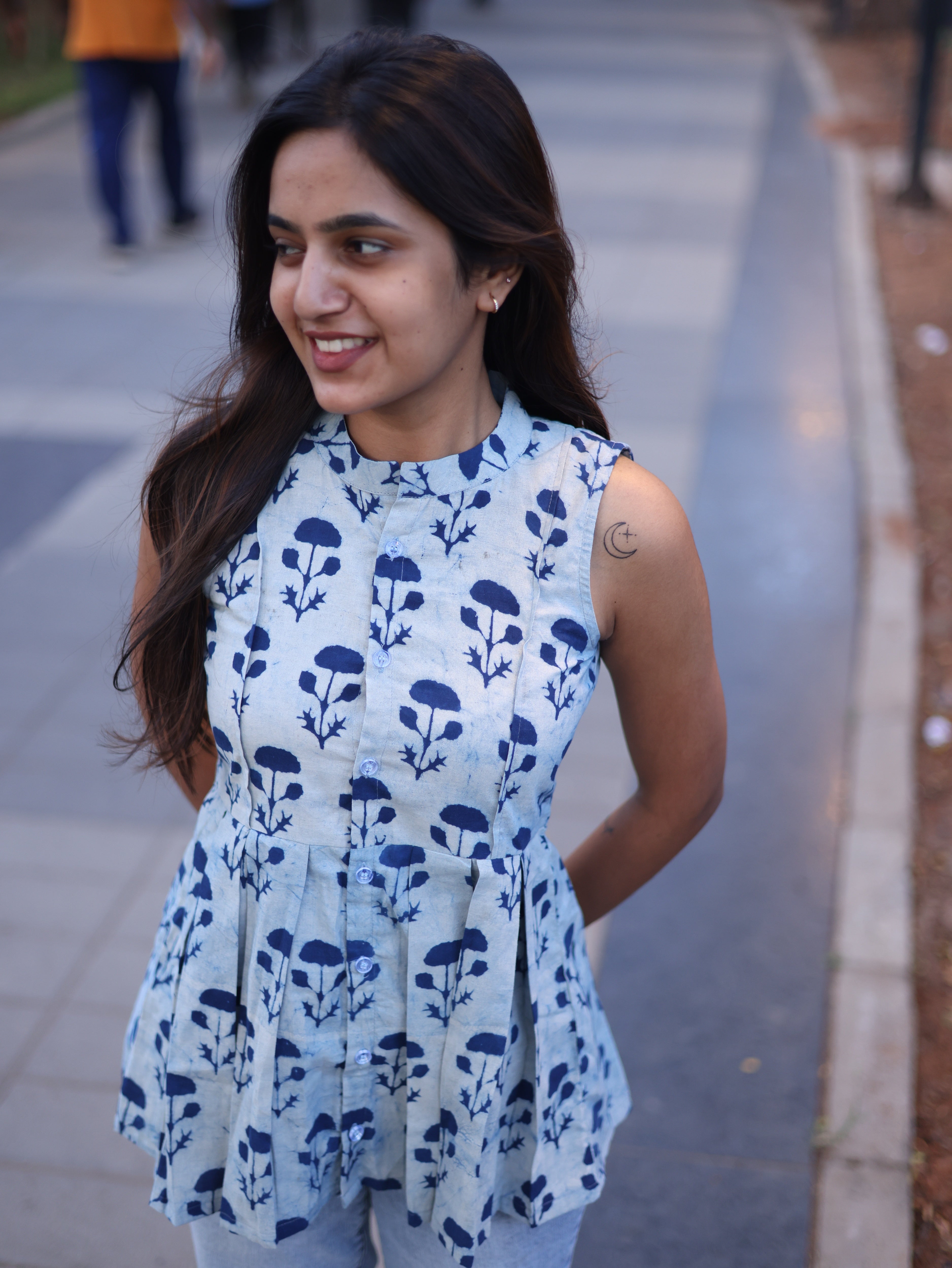 Blue indico peplum top