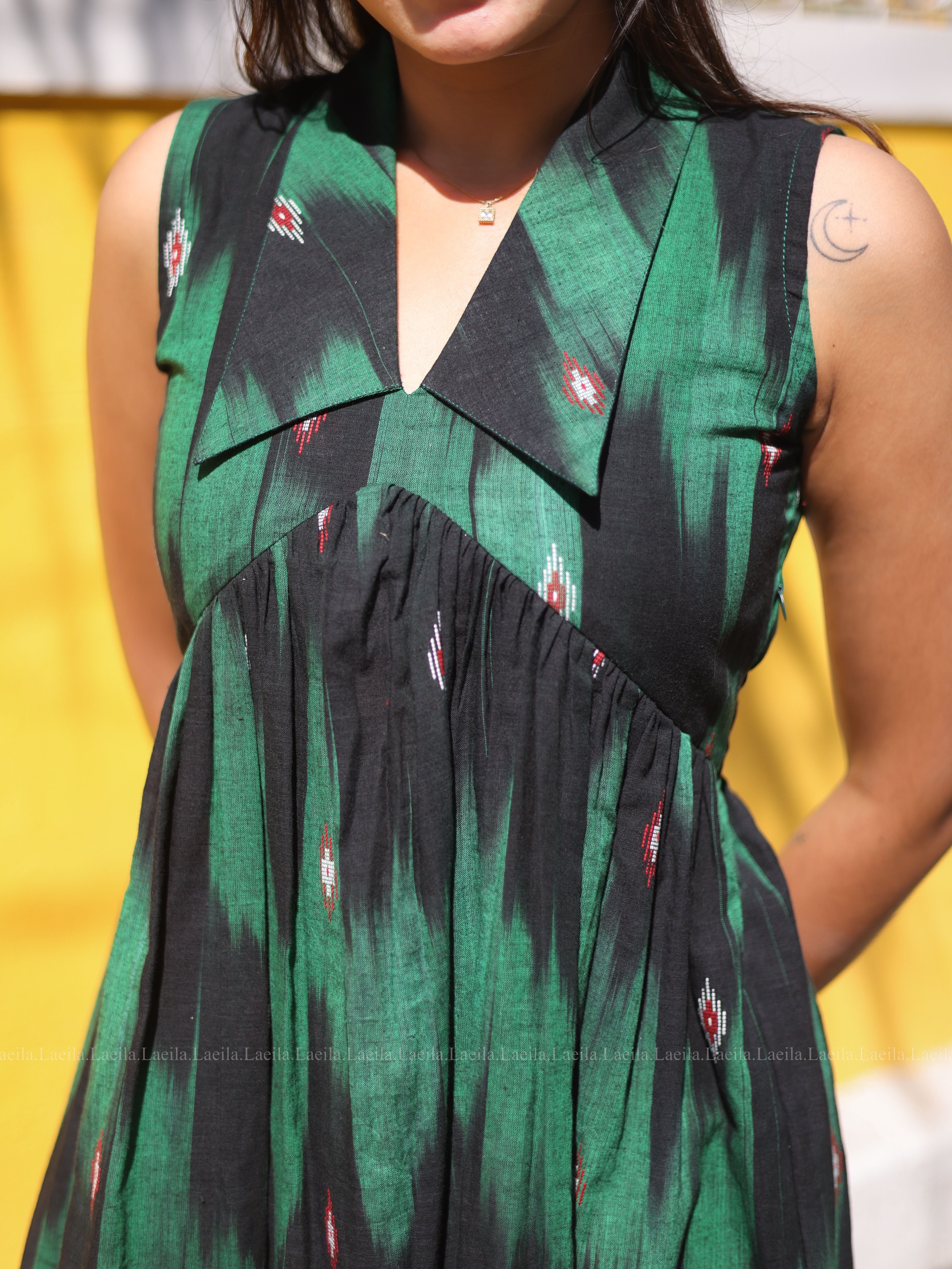 Green ikkat alia cut kurta