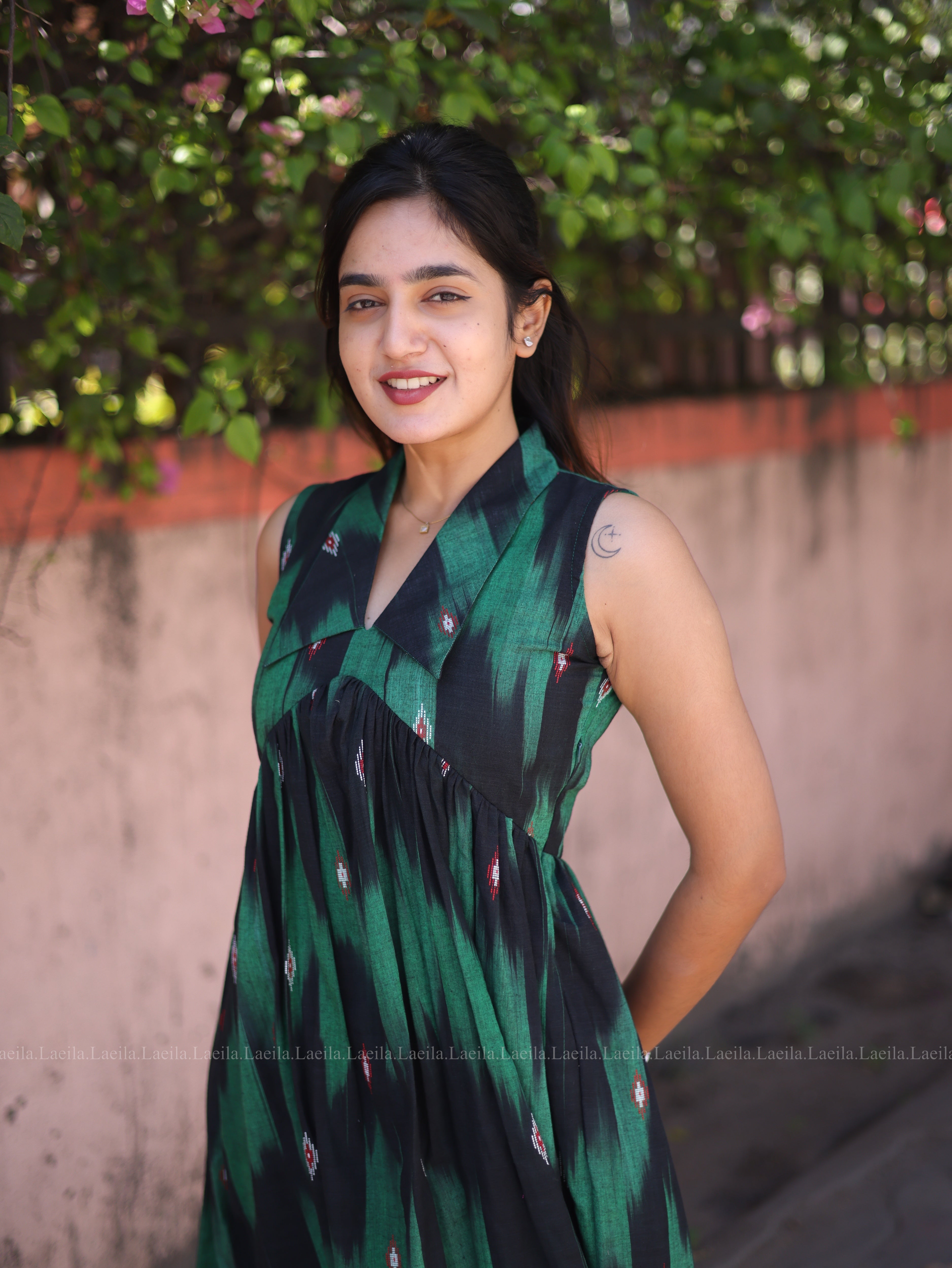 Green ikkat alia cut kurta