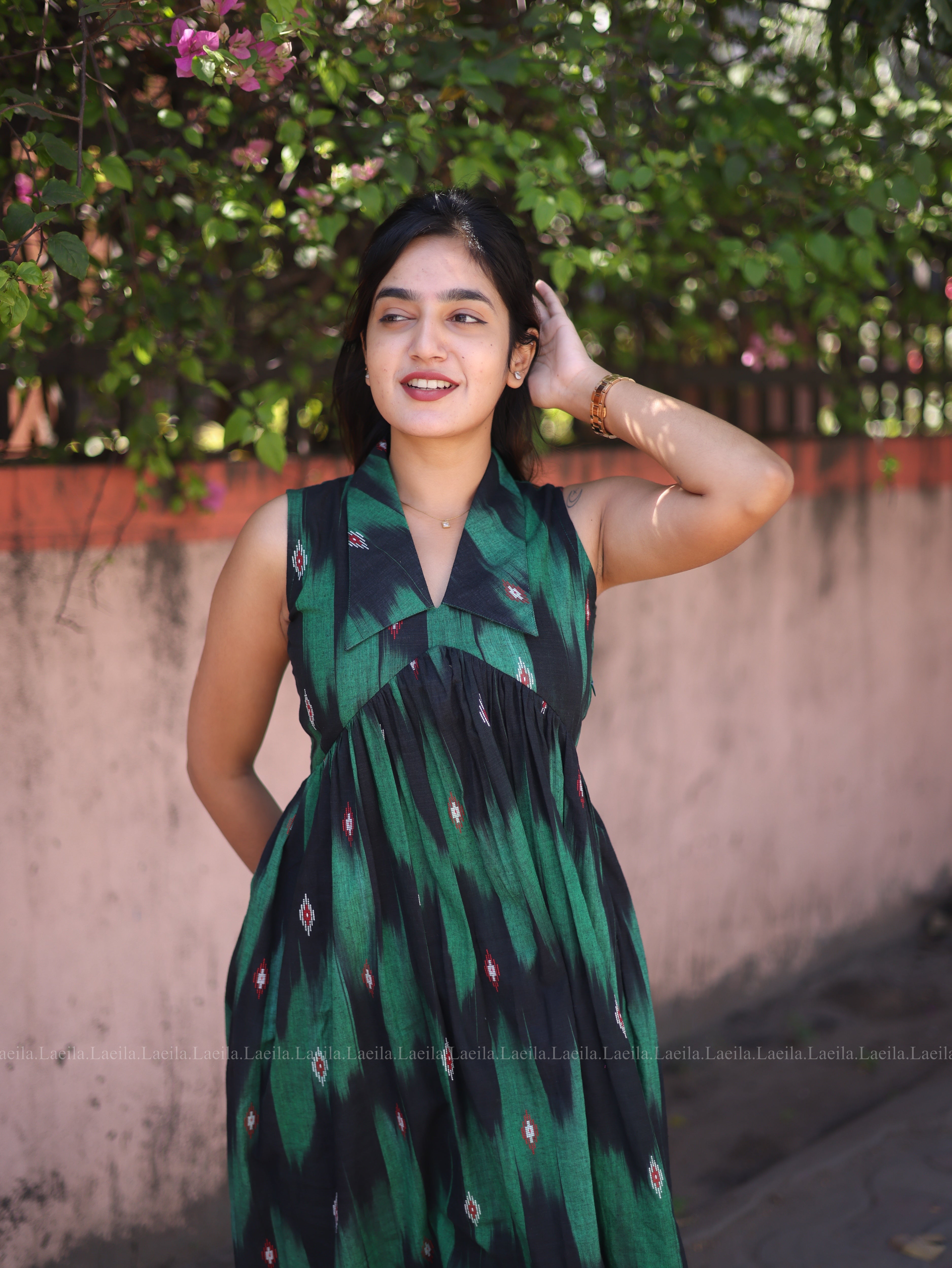 Green ikkat alia cut kurta