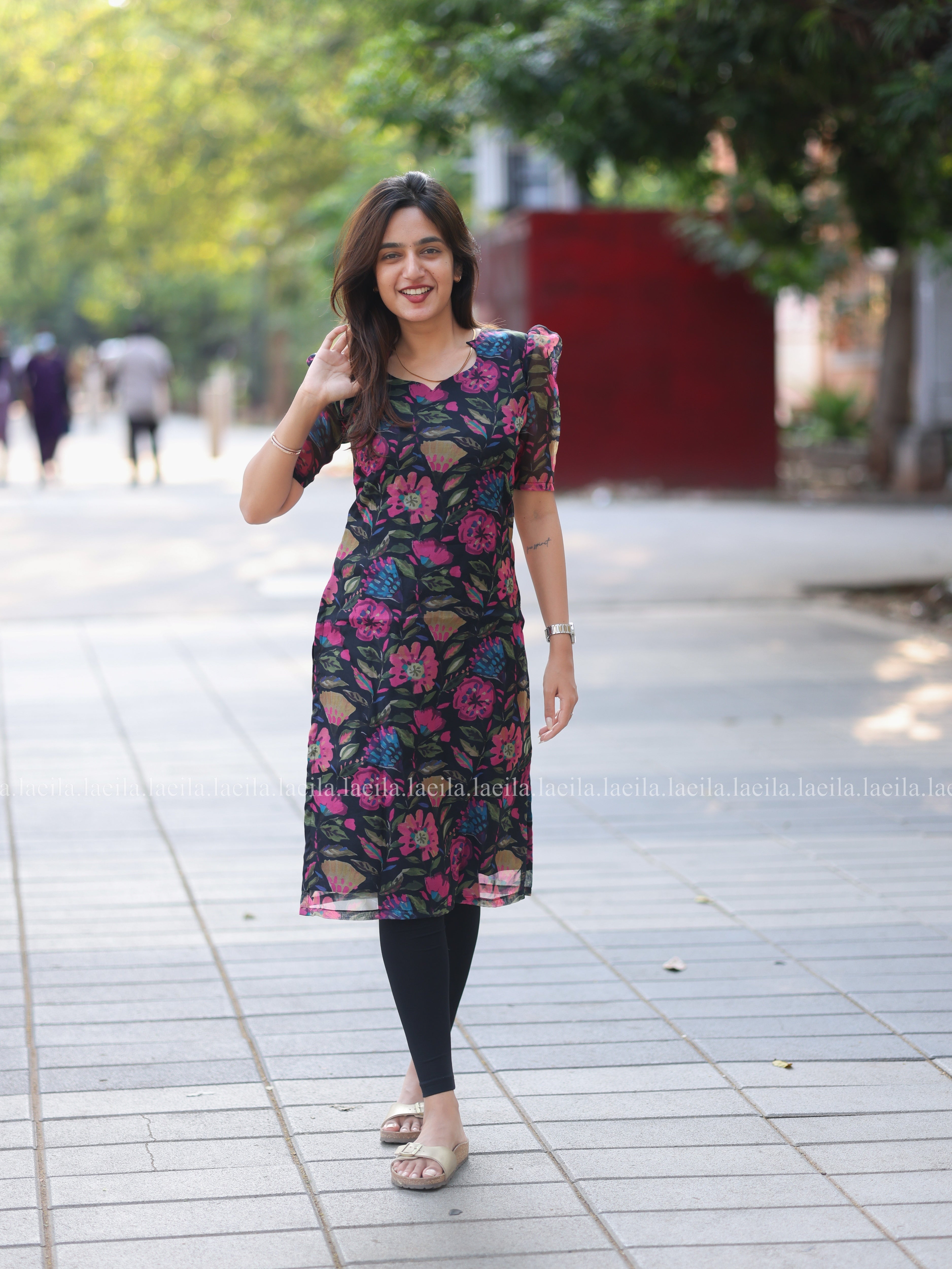 Black Floral Organza Top