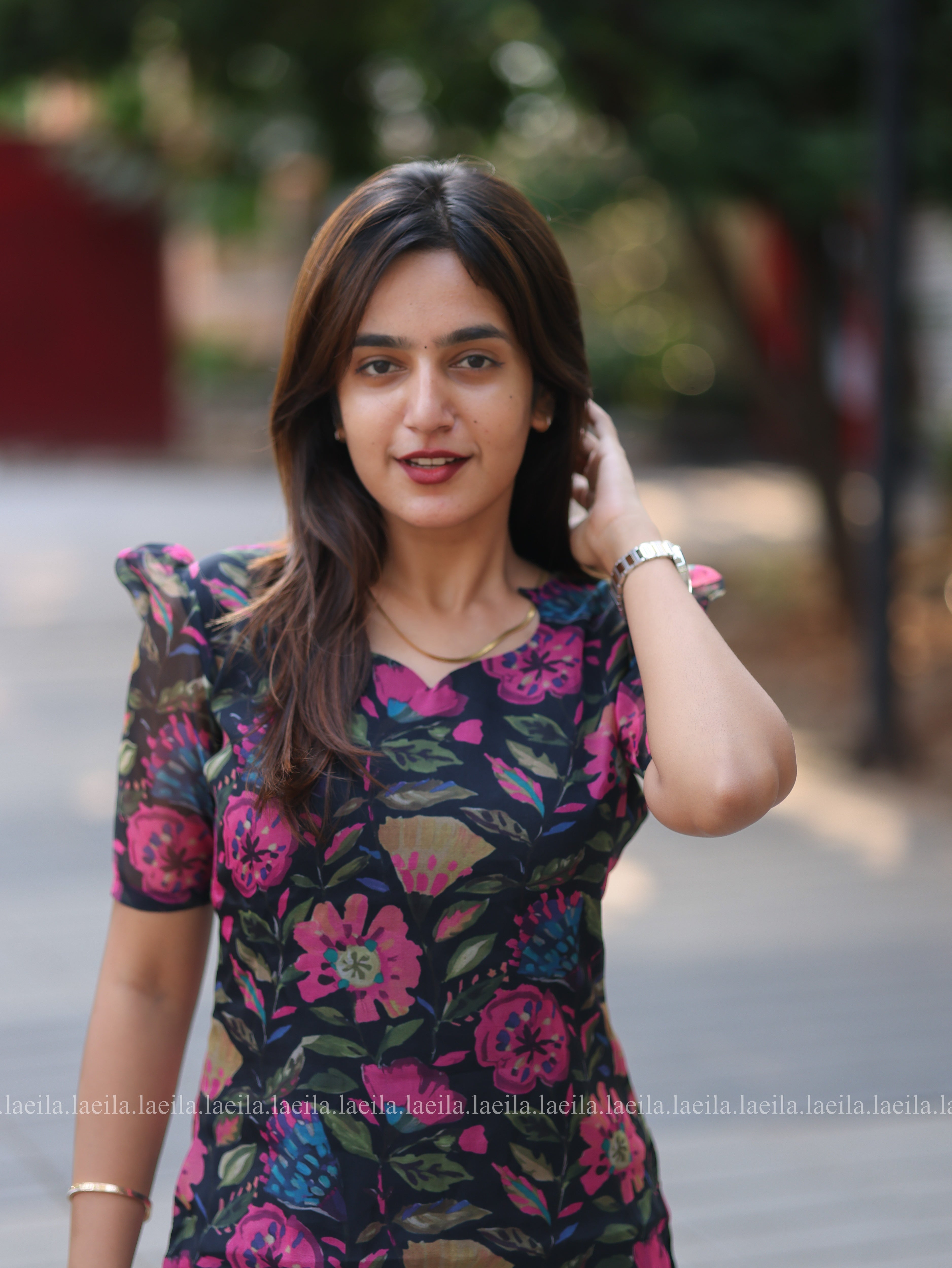 Black Floral Organza Top