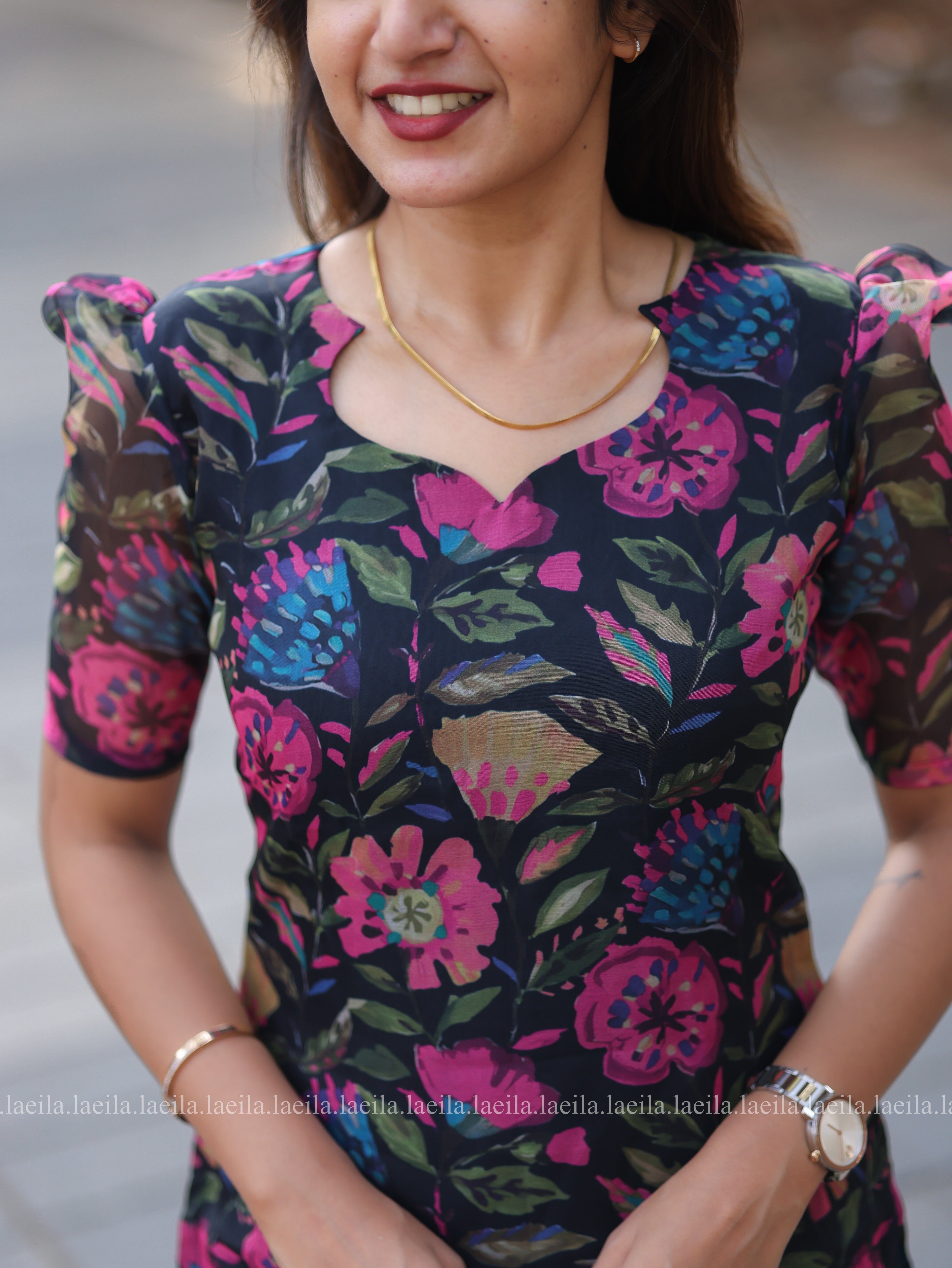 Black Floral Organza Top