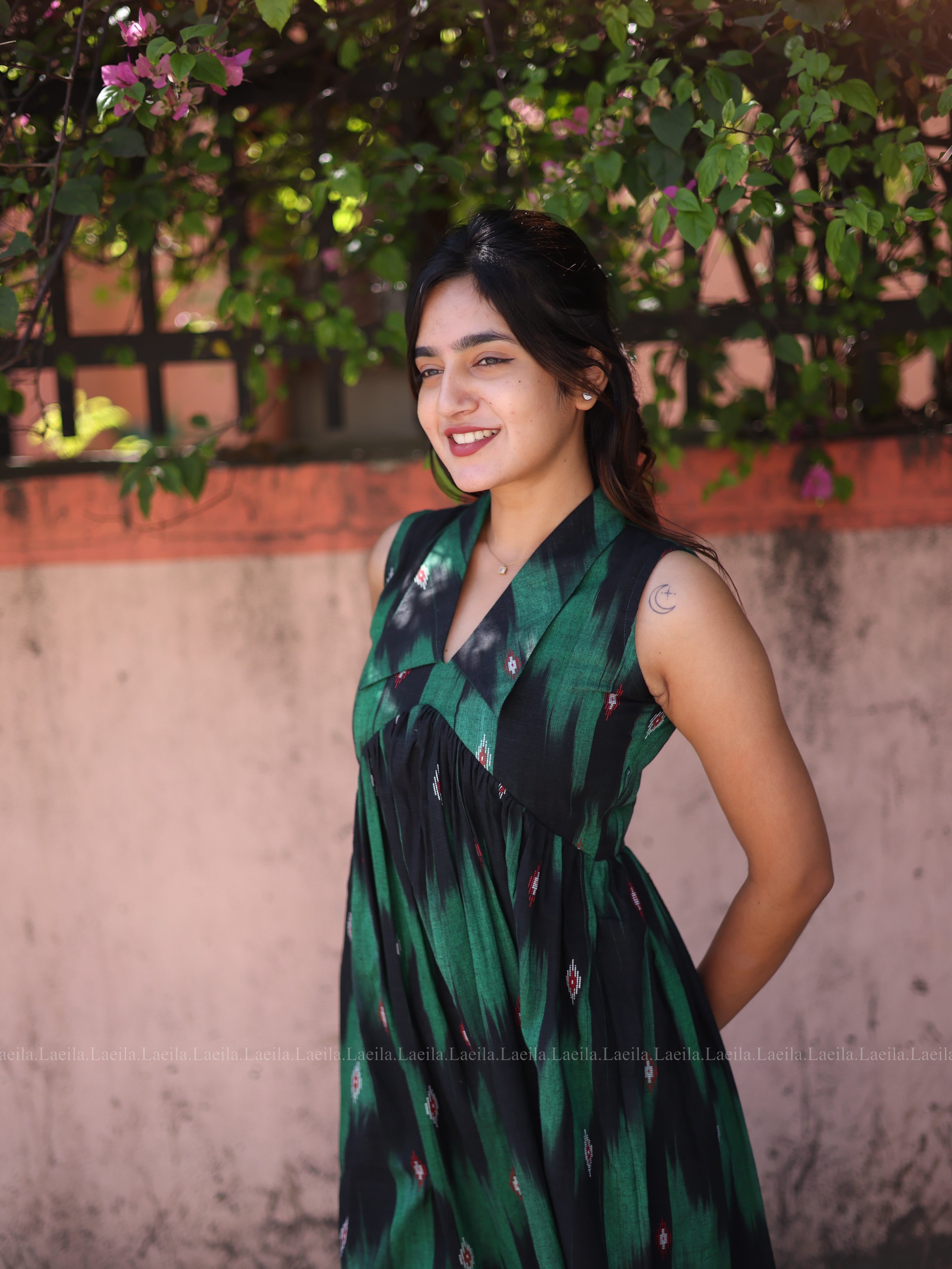 Green ikkat alia cut kurta