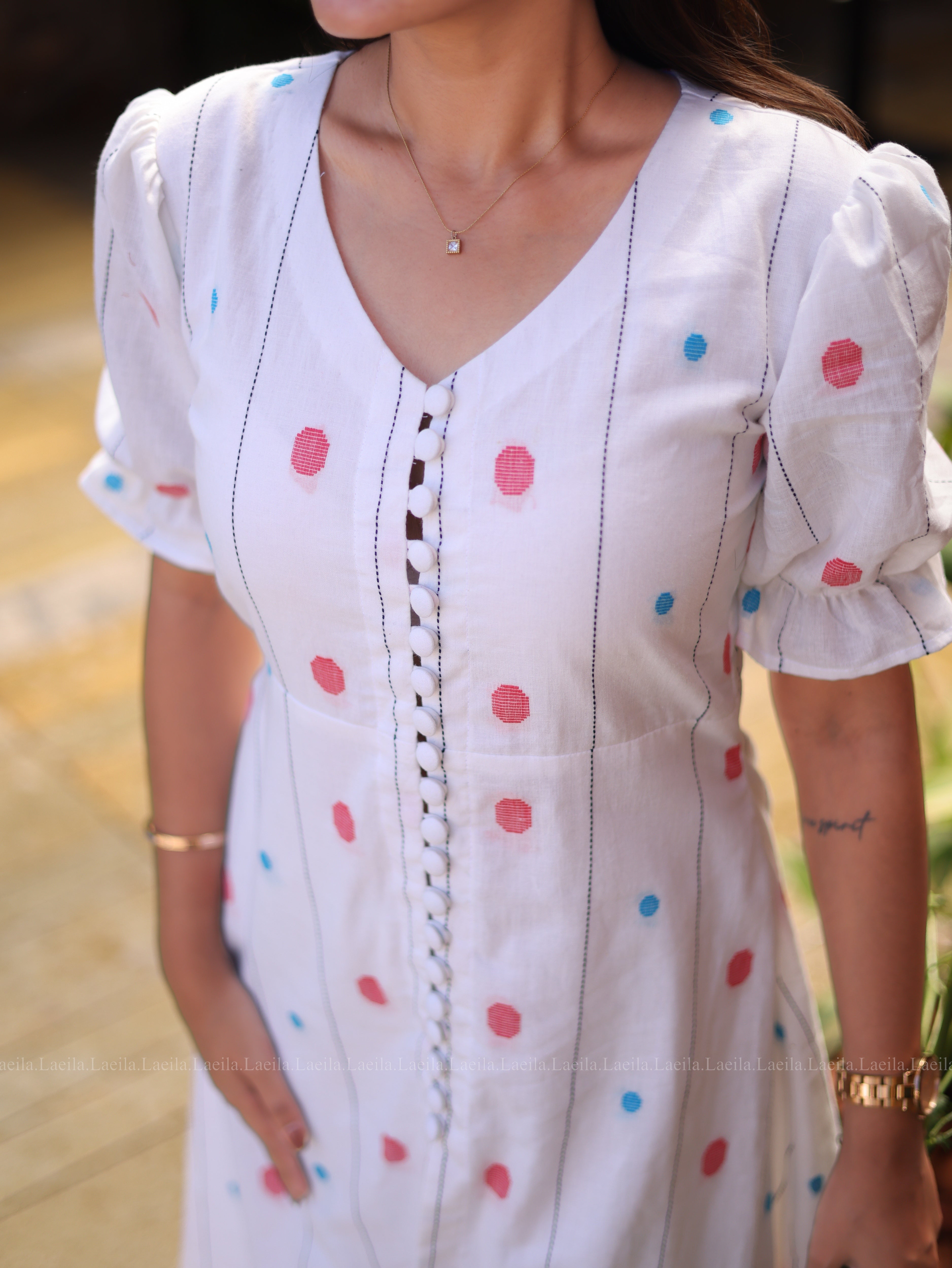 White button down kurta & bottom set