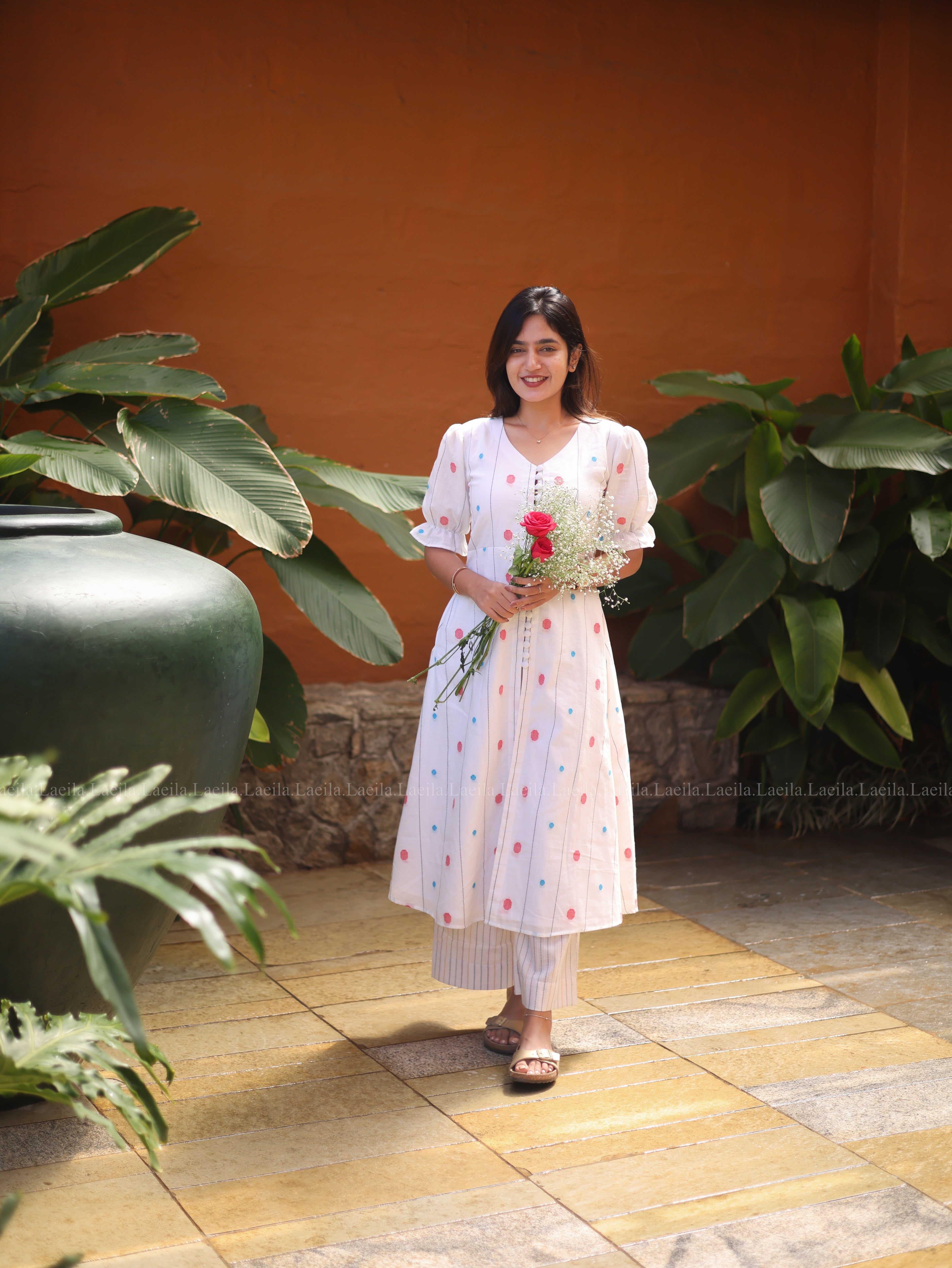 White button down kurta & bottom set