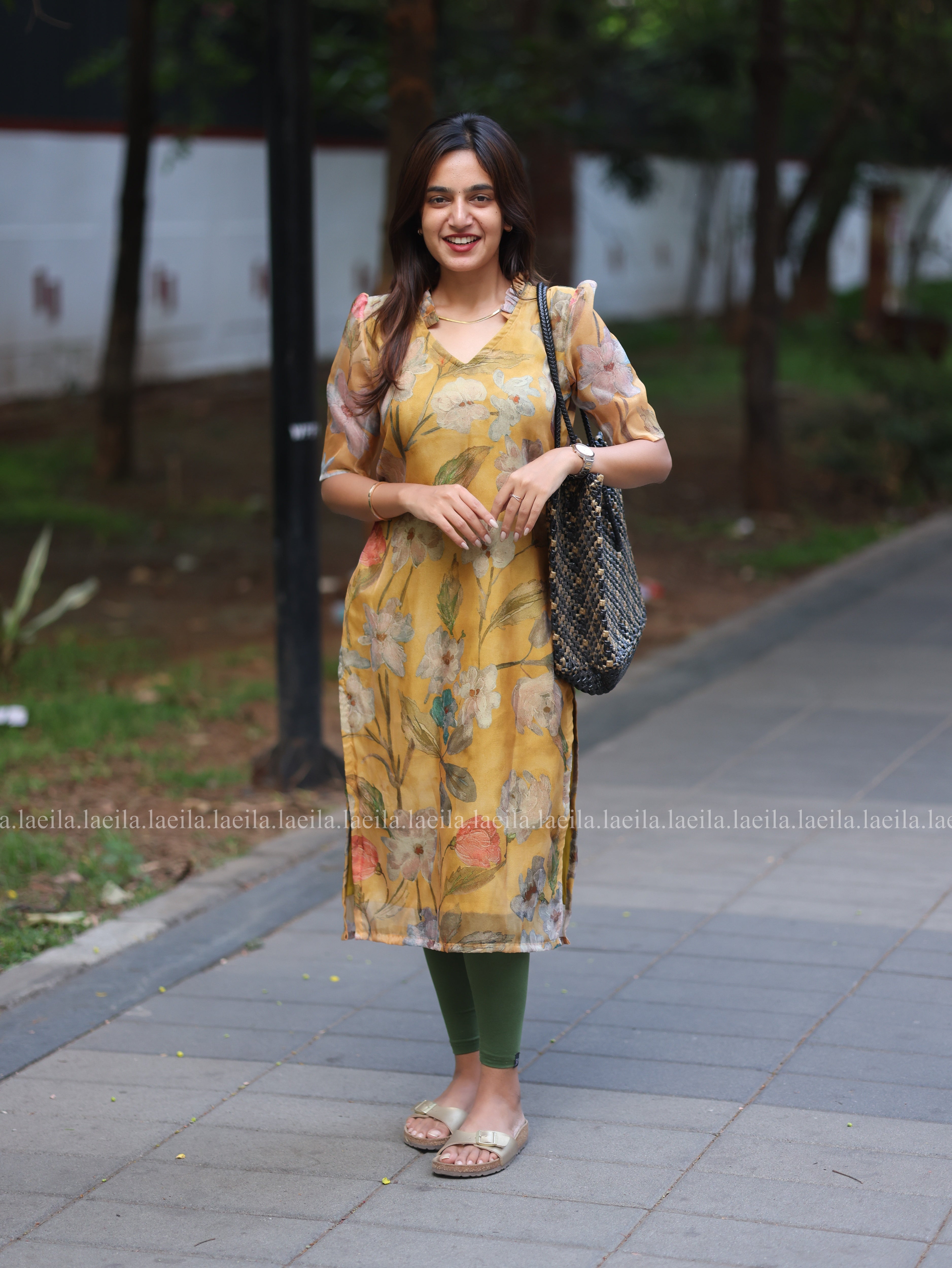 Mustard Floral Organza Top