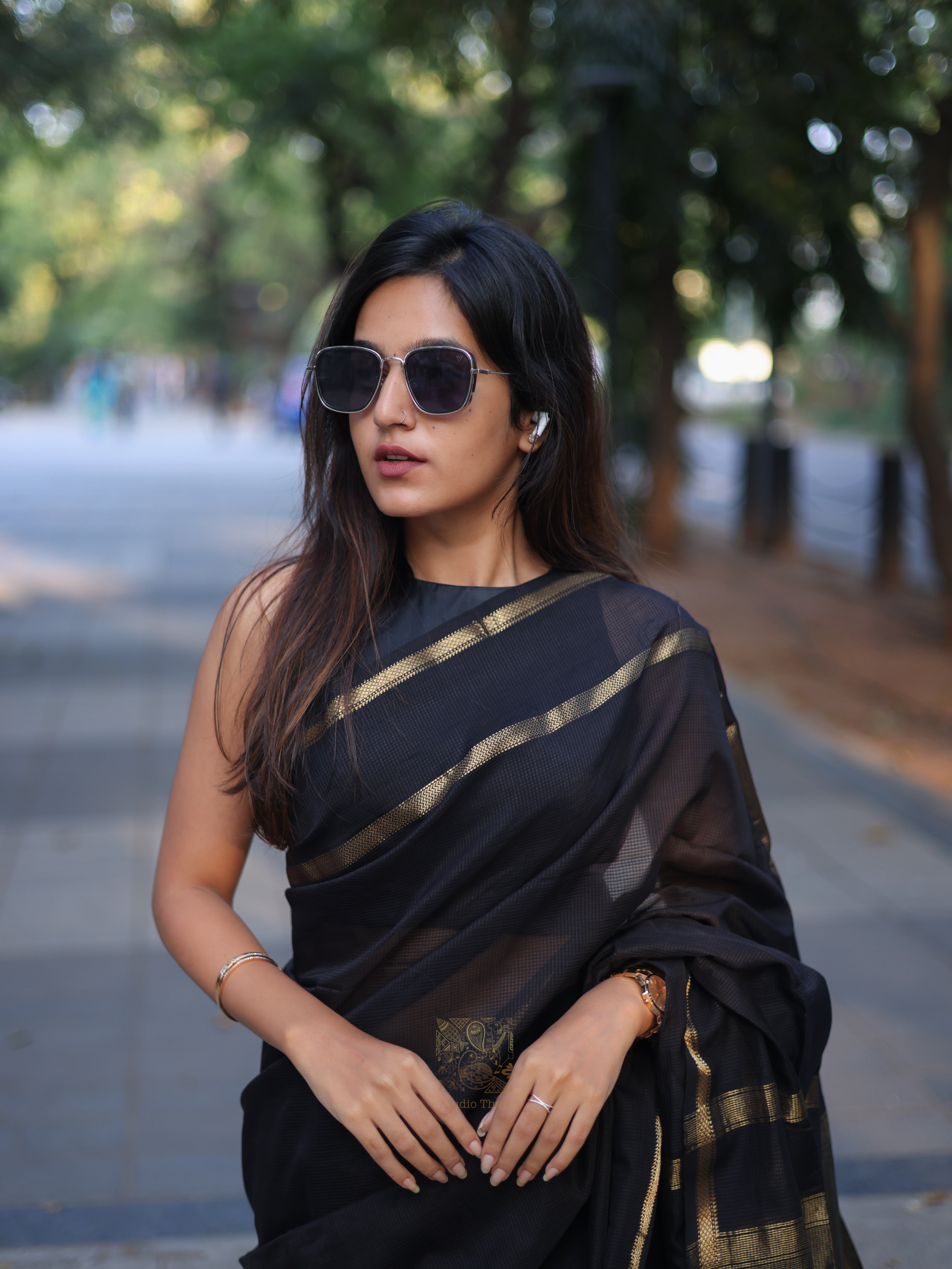 Black Pure Maheshwari Silk cotton