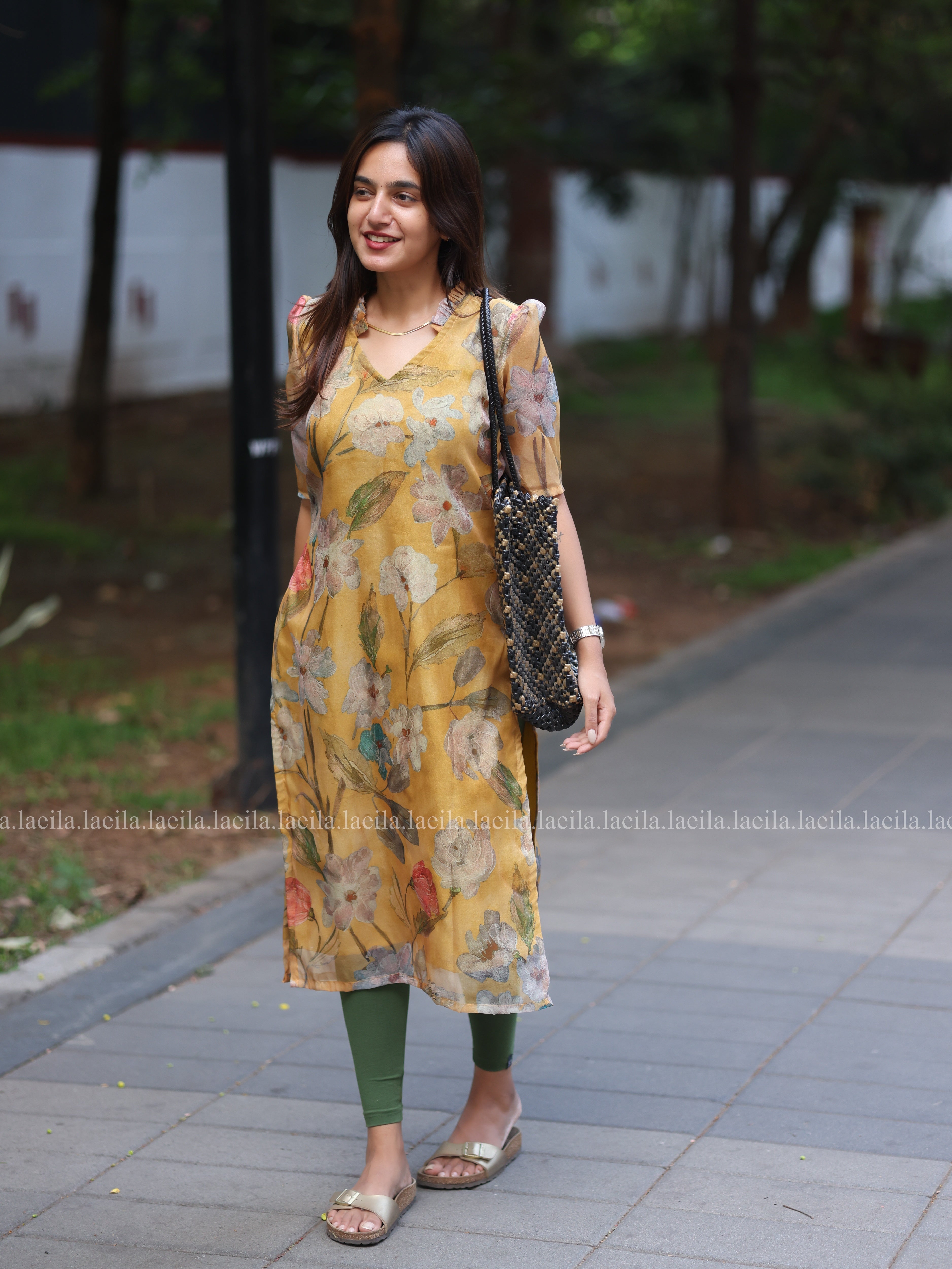 Mustard Floral Organza Top