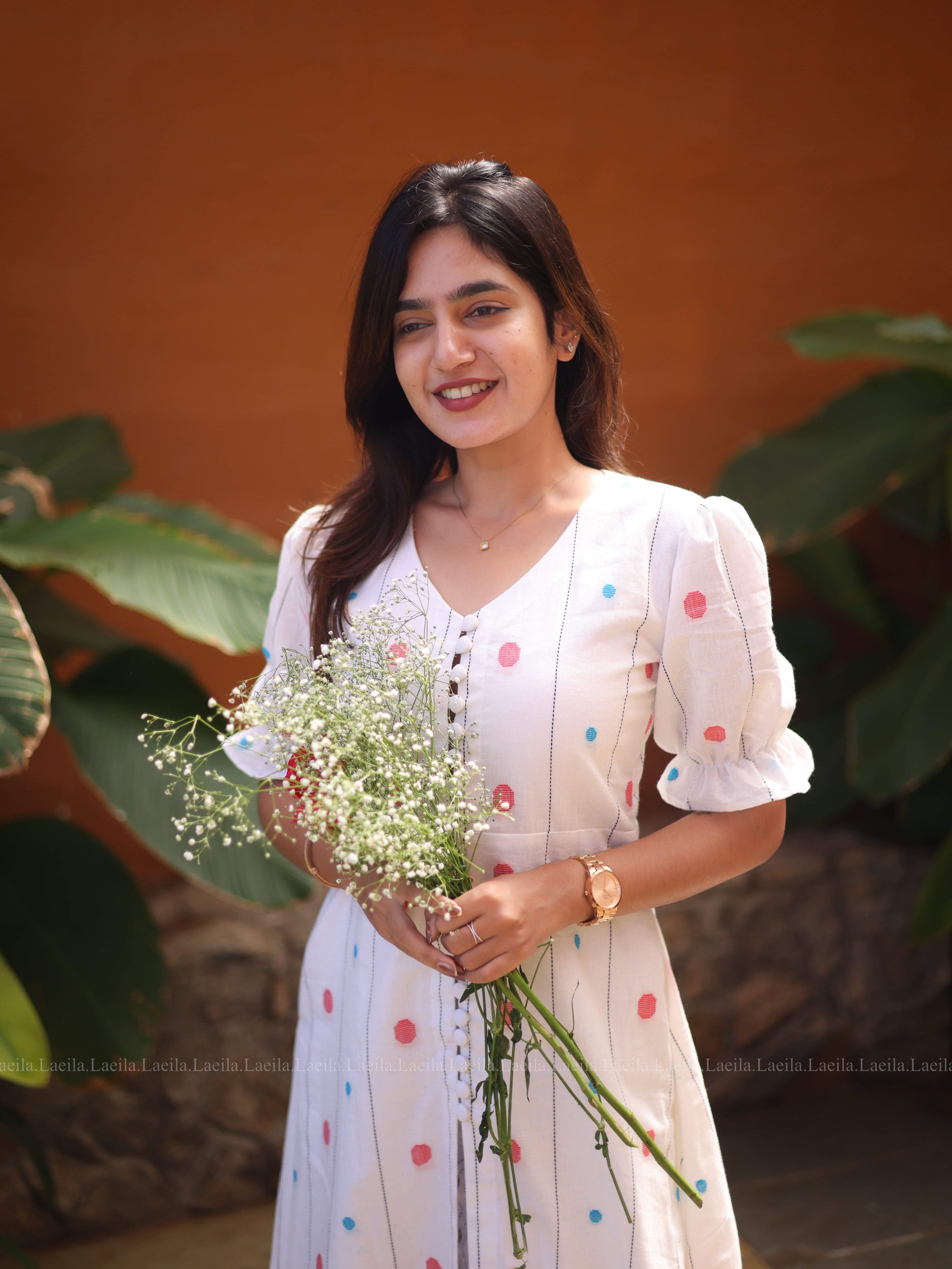 White button down kurta & bottom set