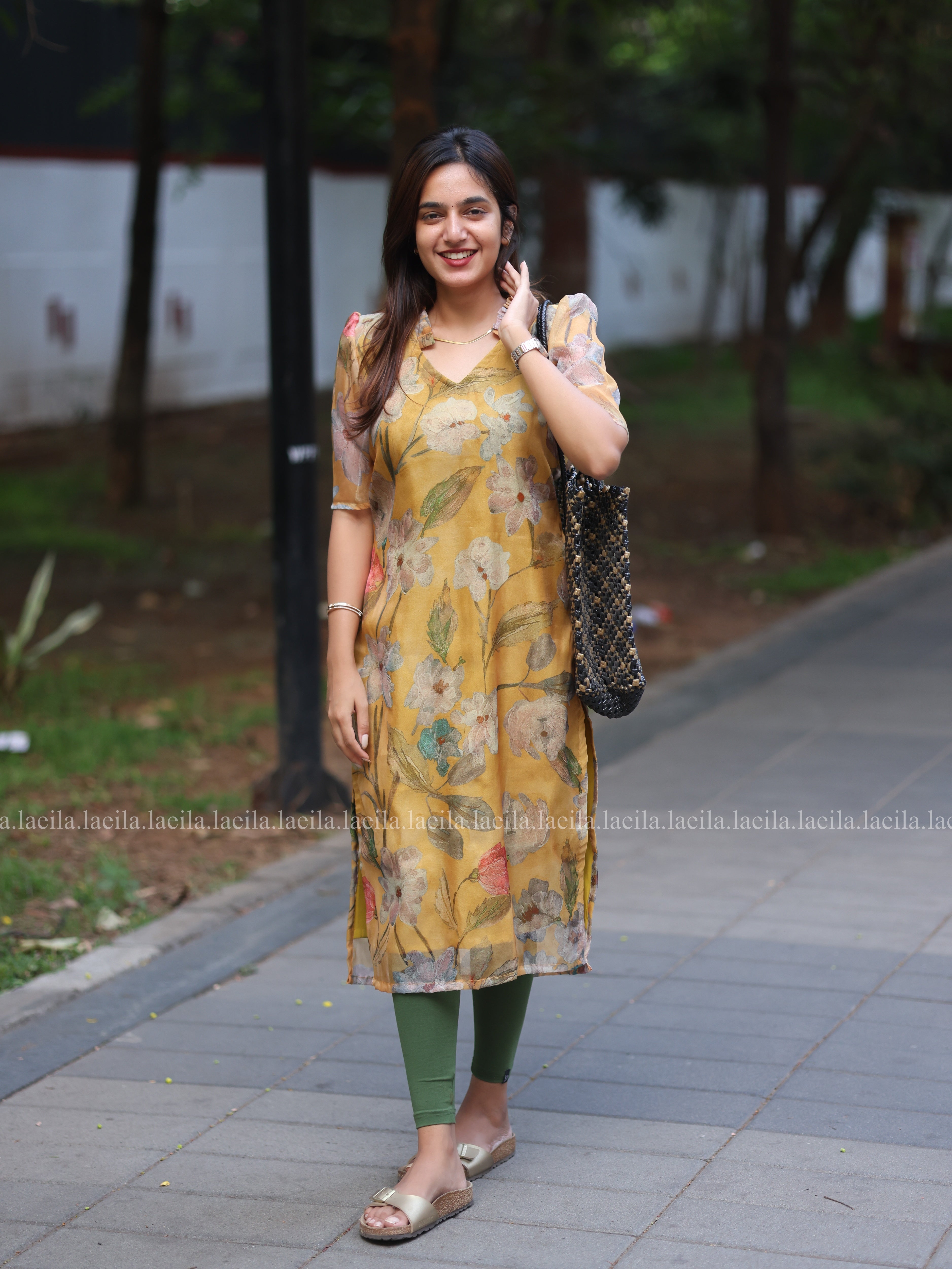 Mustard Floral Organza Top