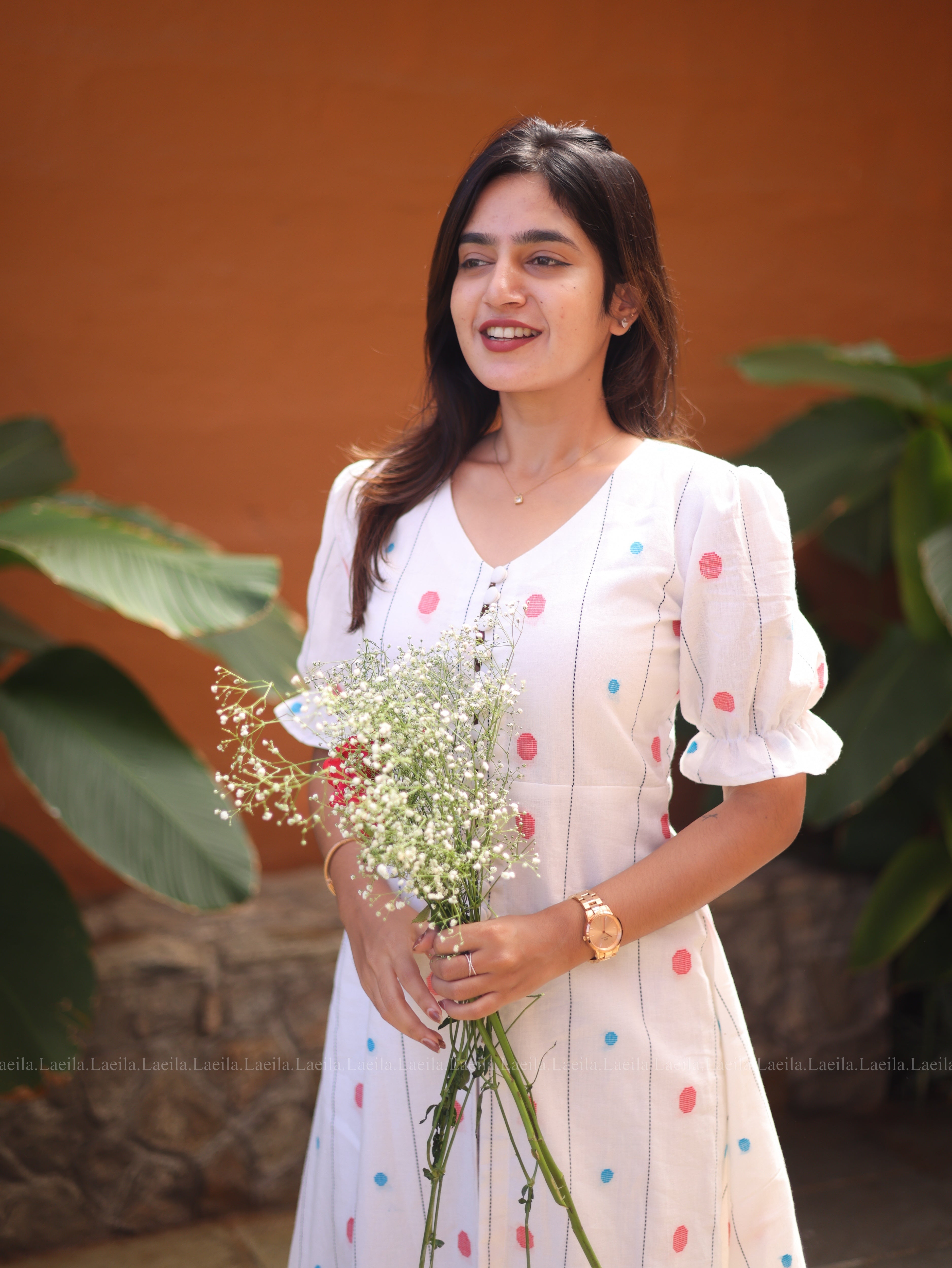 White button down kurta & bottom set