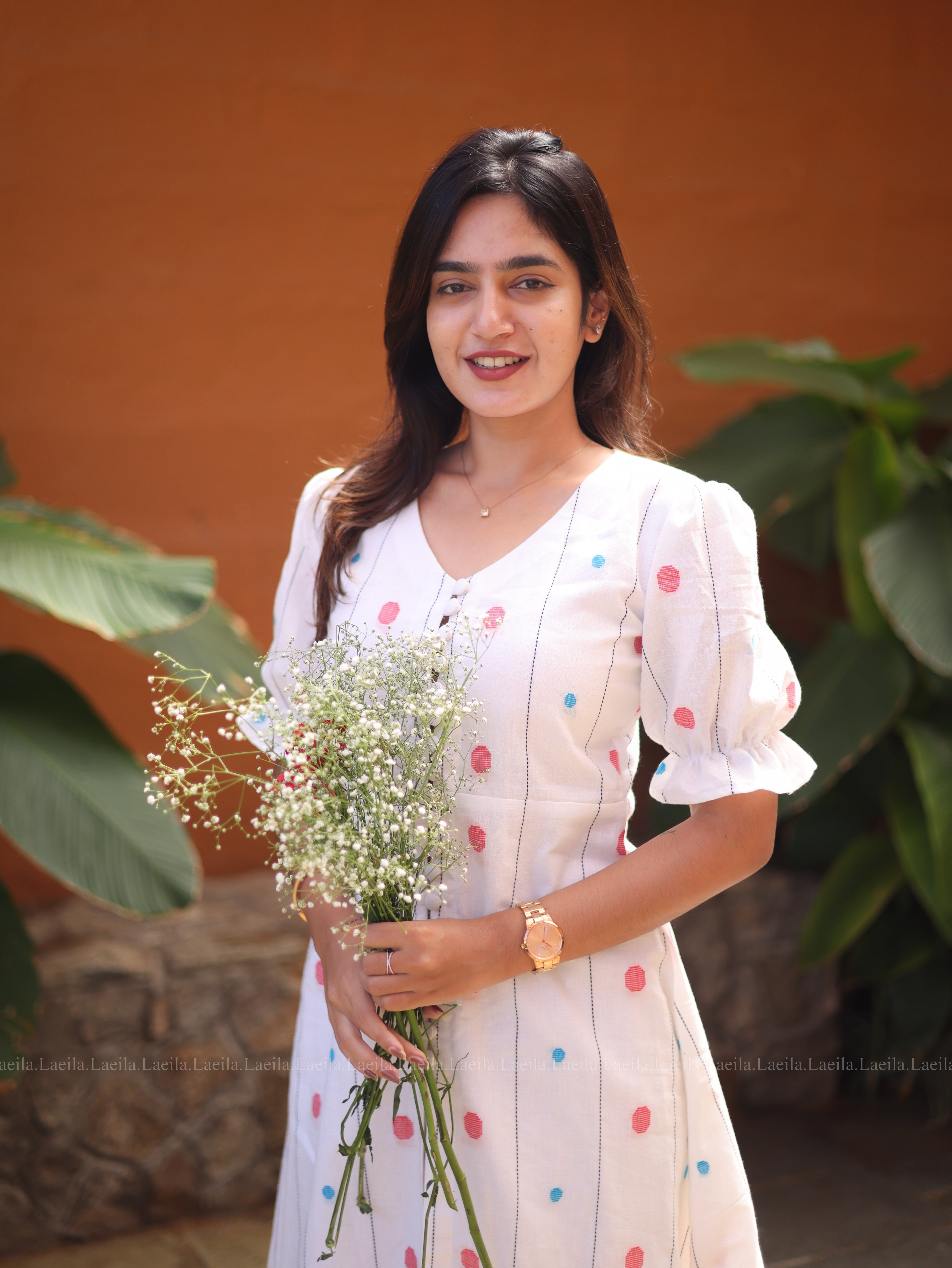 White button down kurta & bottom set