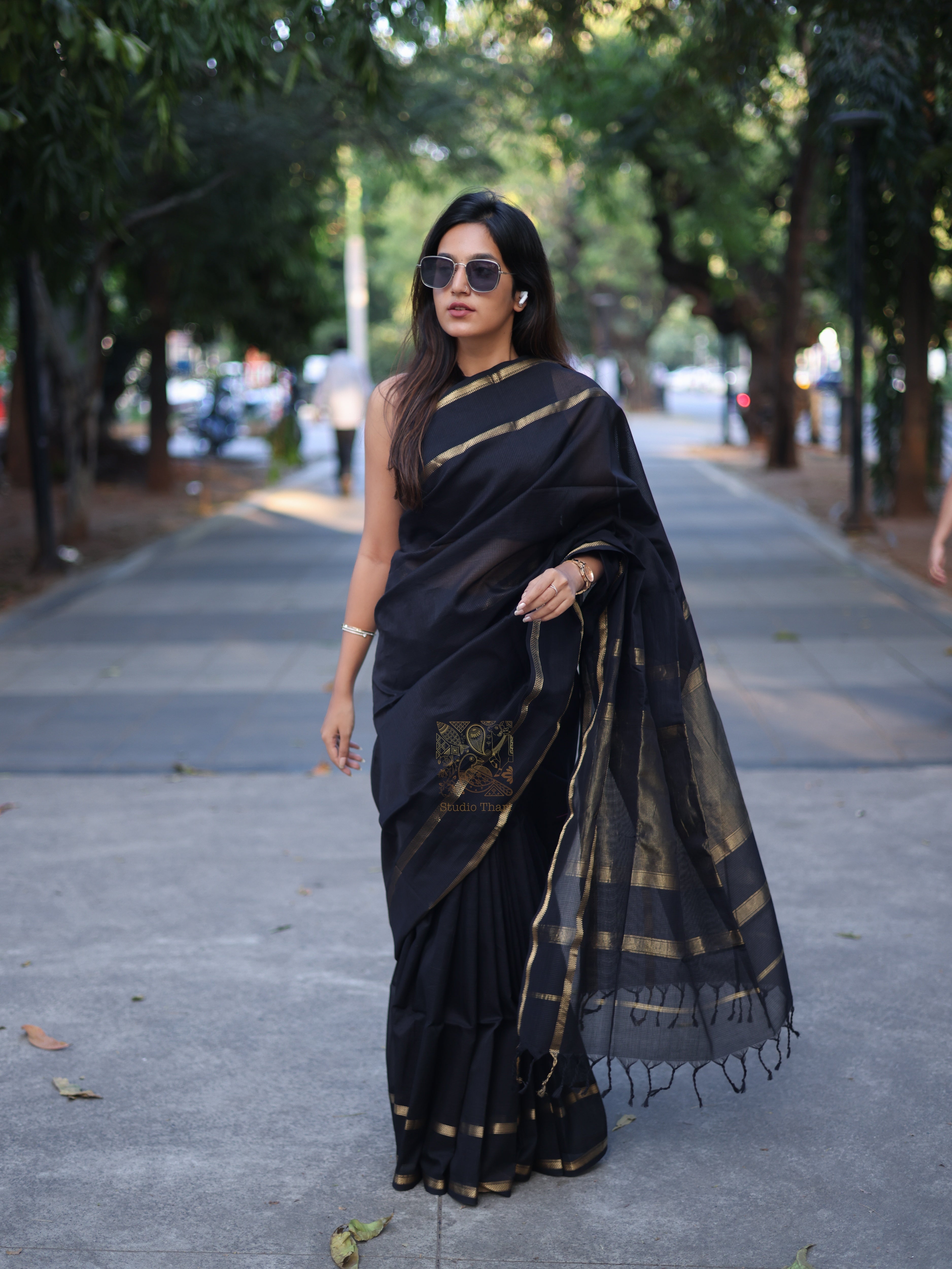 Black Pure Maheshwari Silk cotton