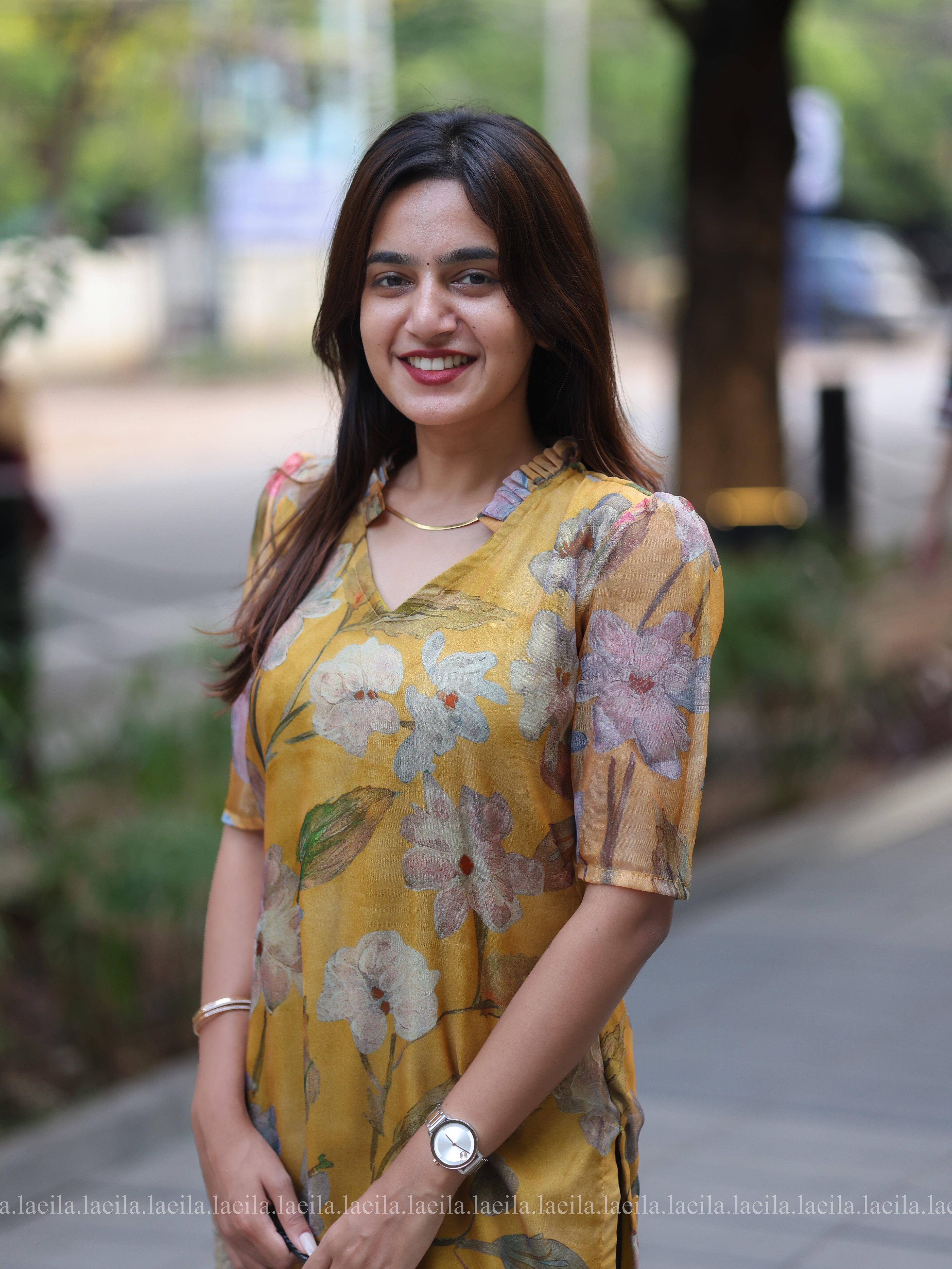 Mustard Floral Organza Top