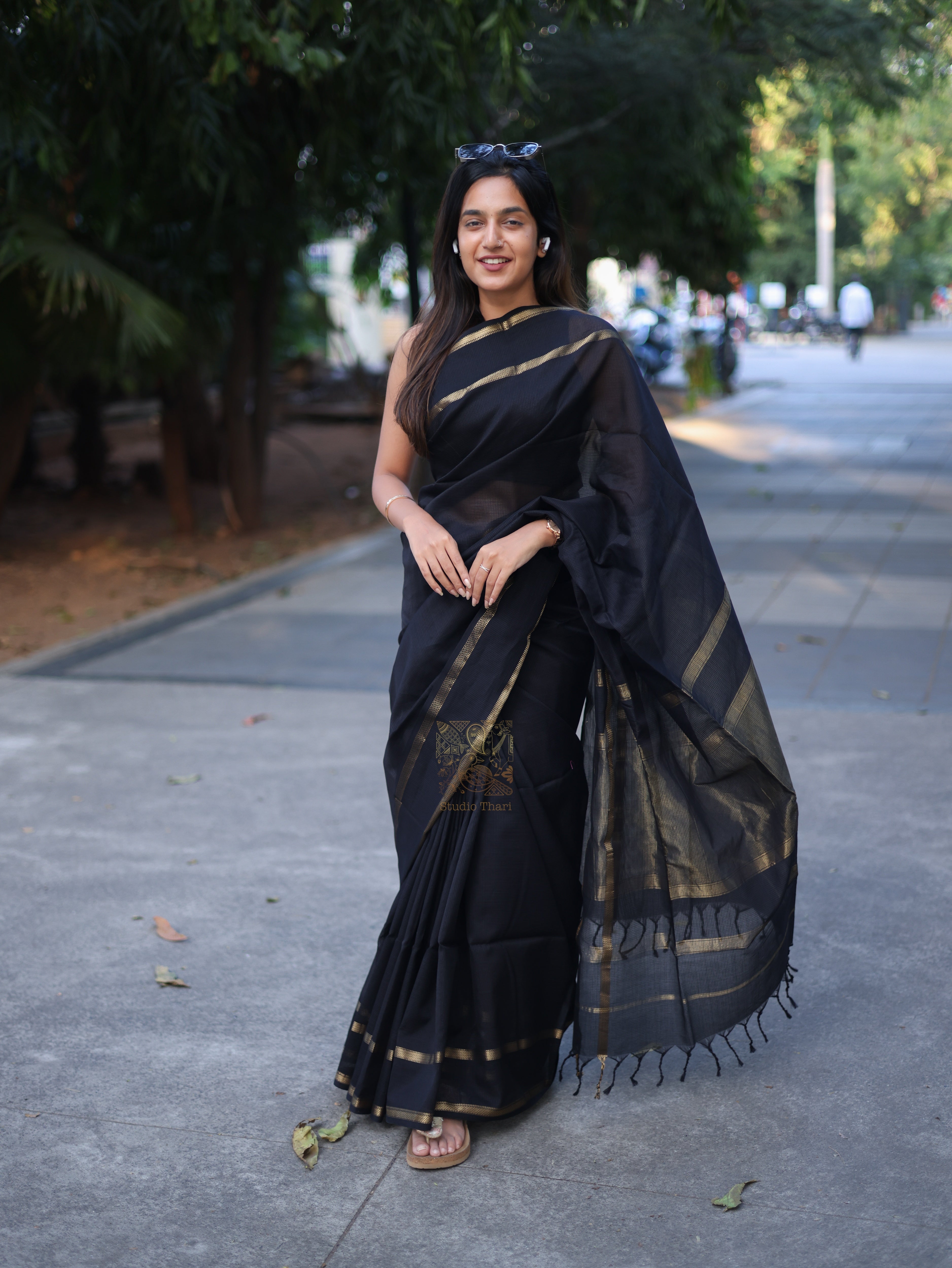 Black Pure Maheshwari Silk cotton