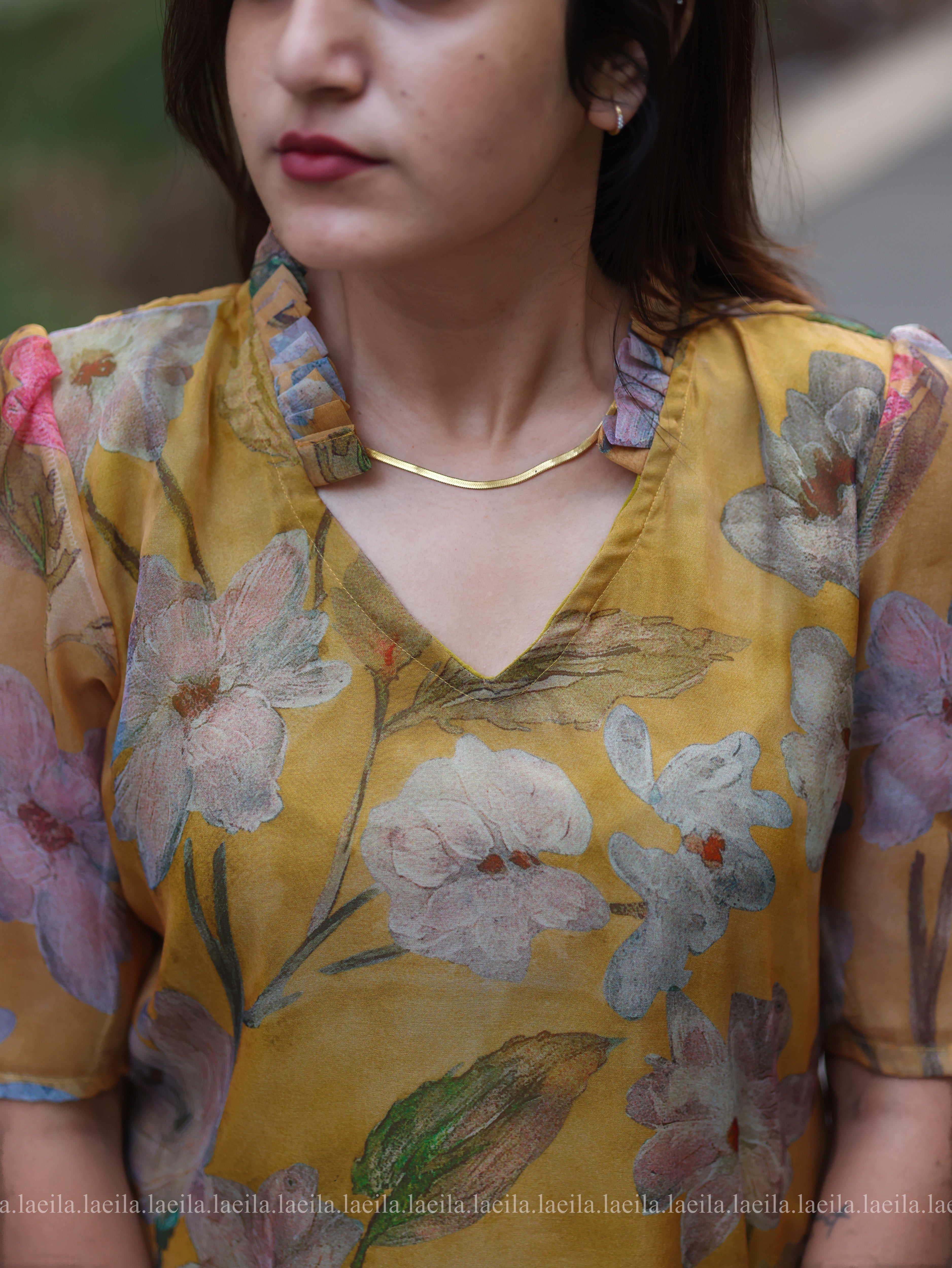 Mustard Floral Organza Top