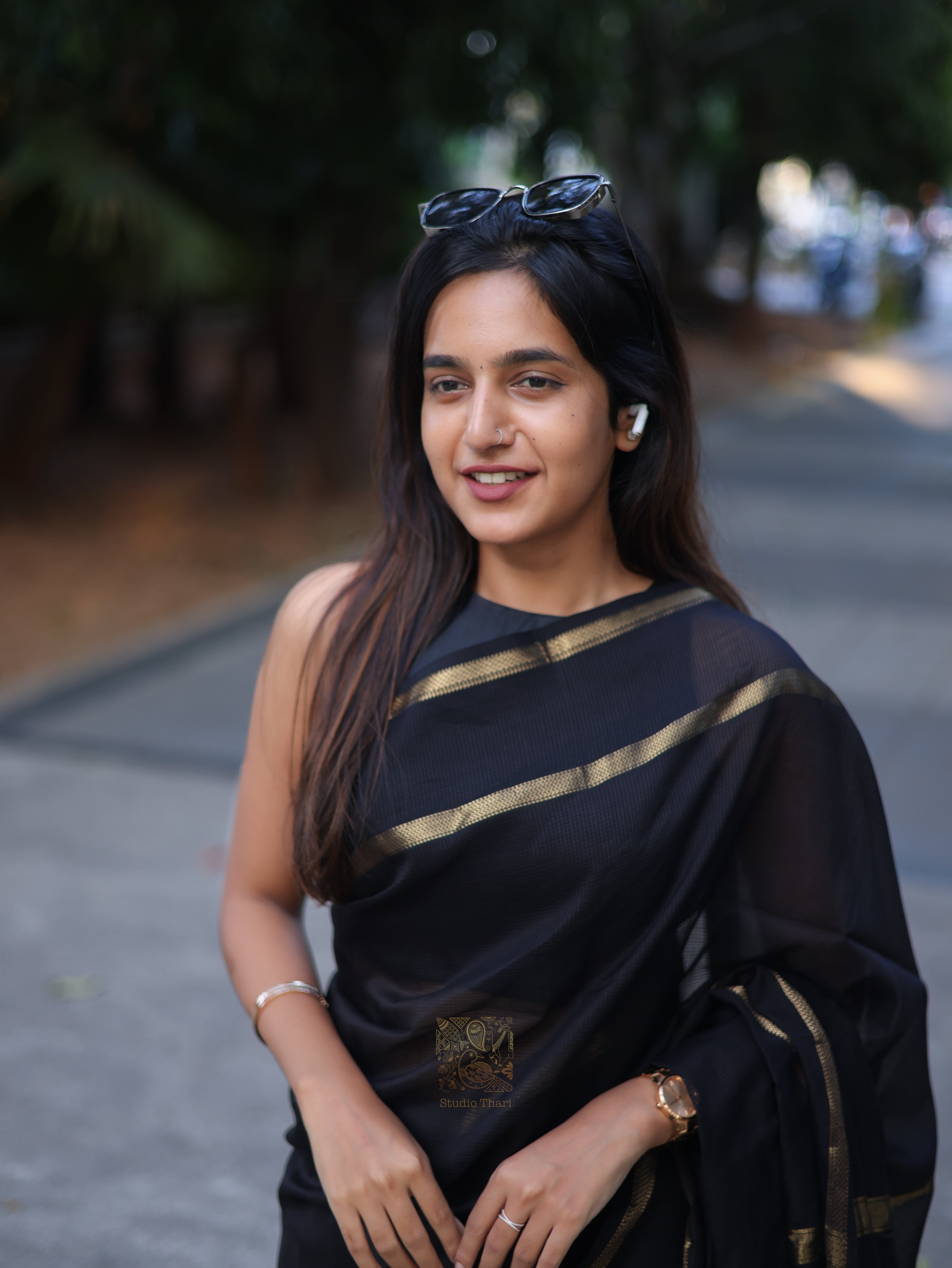 Black Pure Maheshwari Silk cotton