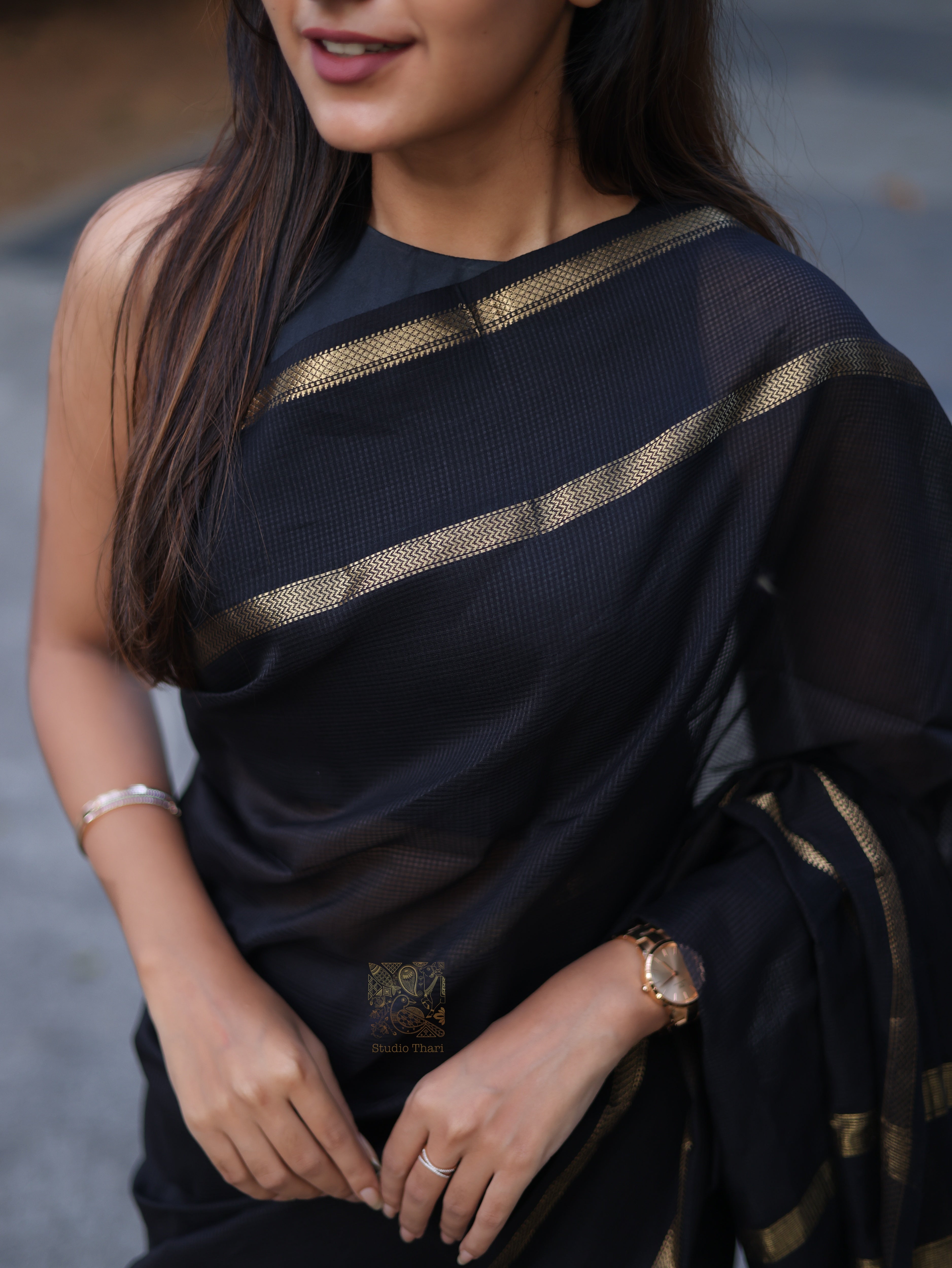 Black Pure Maheshwari Silk cotton