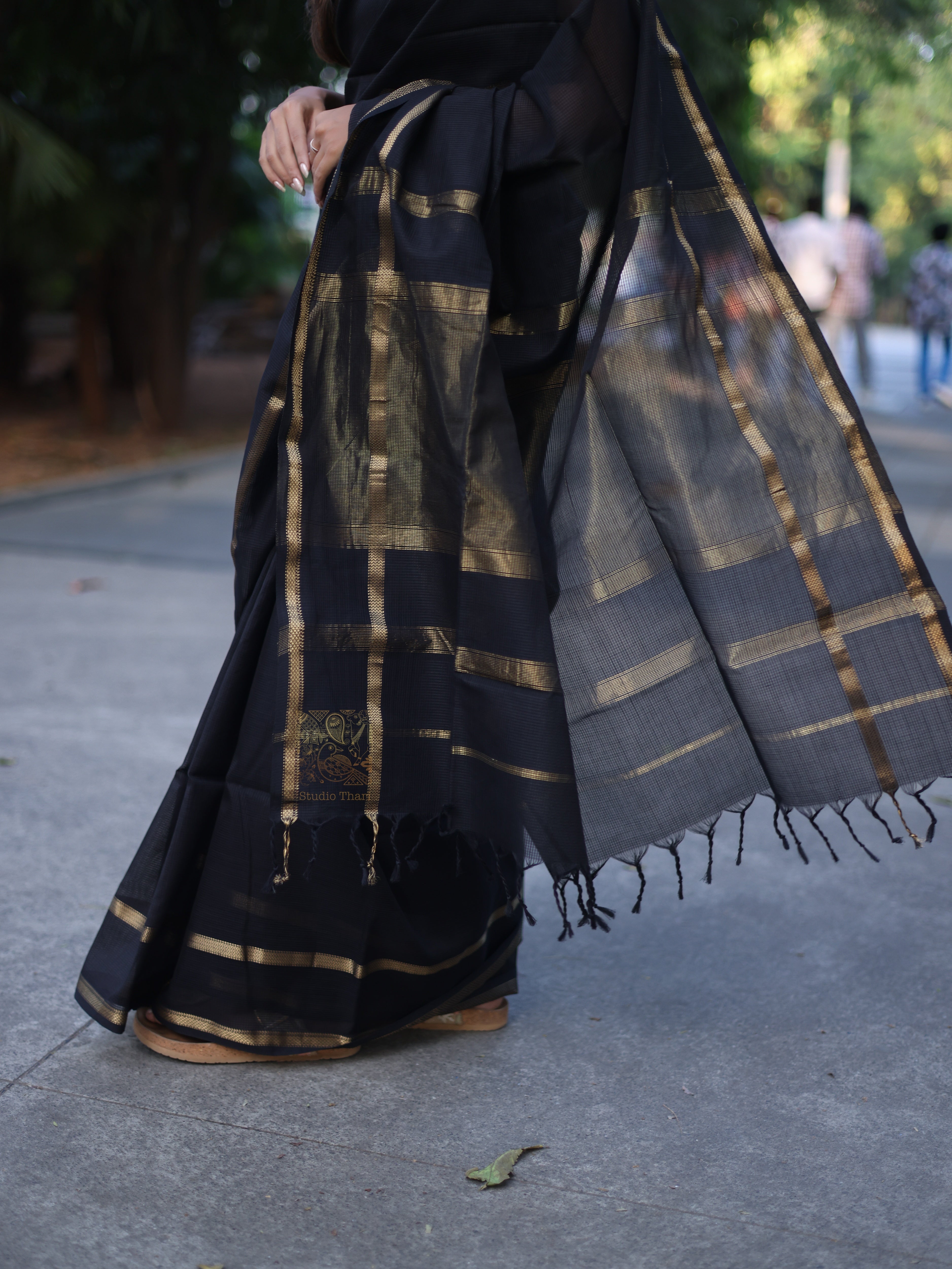 Black Pure Maheshwari Silk cotton