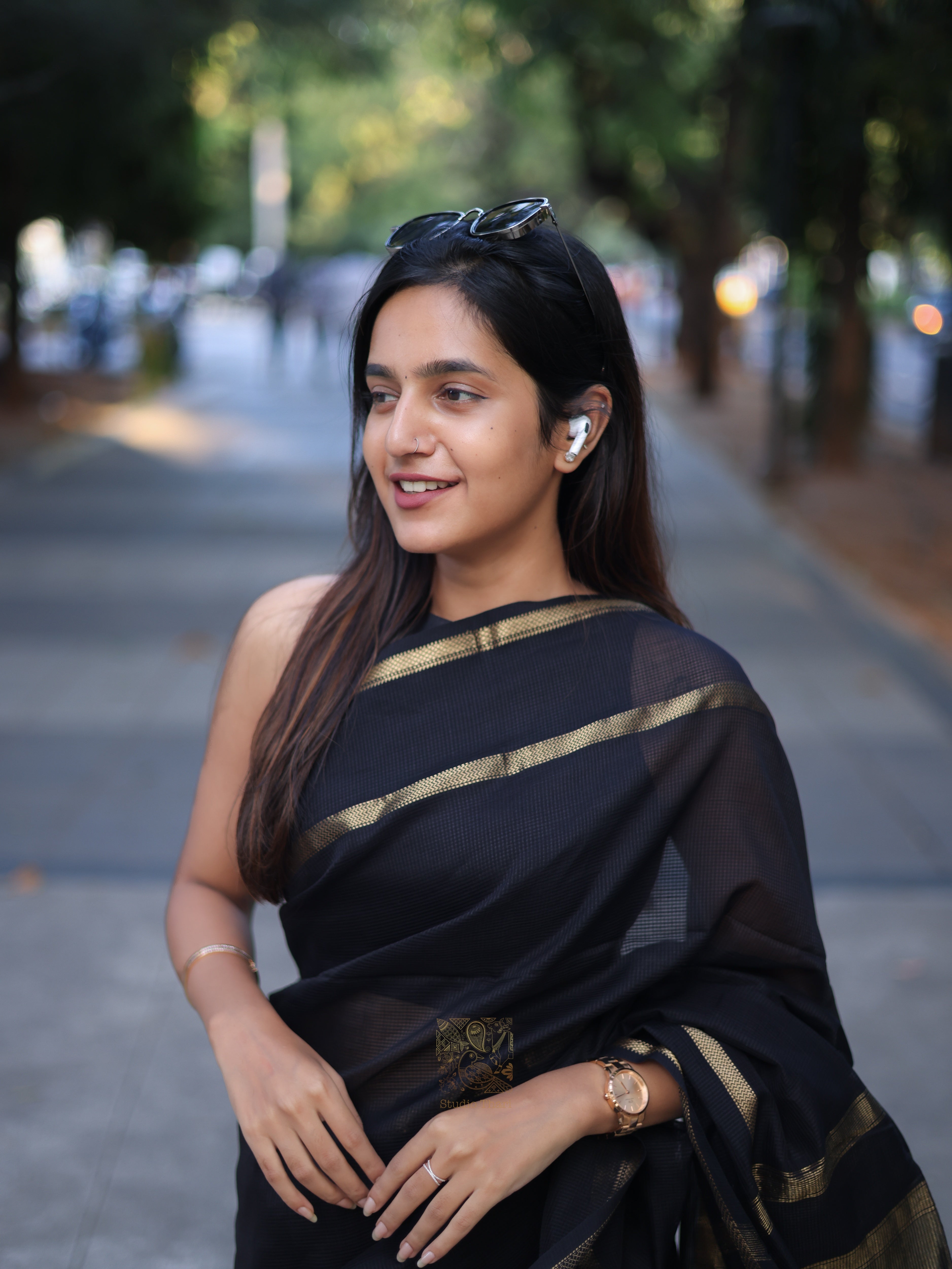 Black Pure Maheshwari Silk cotton