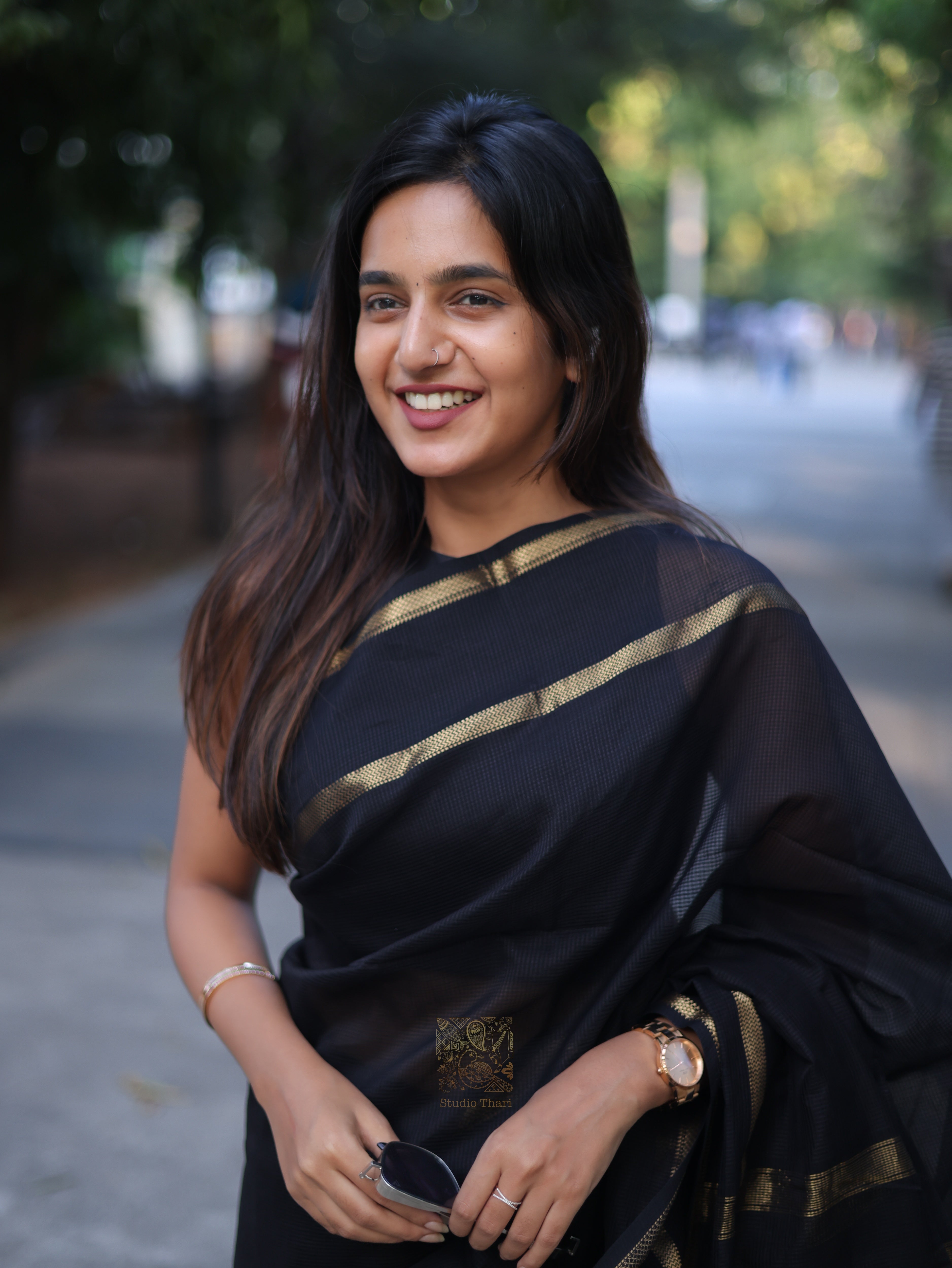 Black Pure Maheshwari Silk cotton