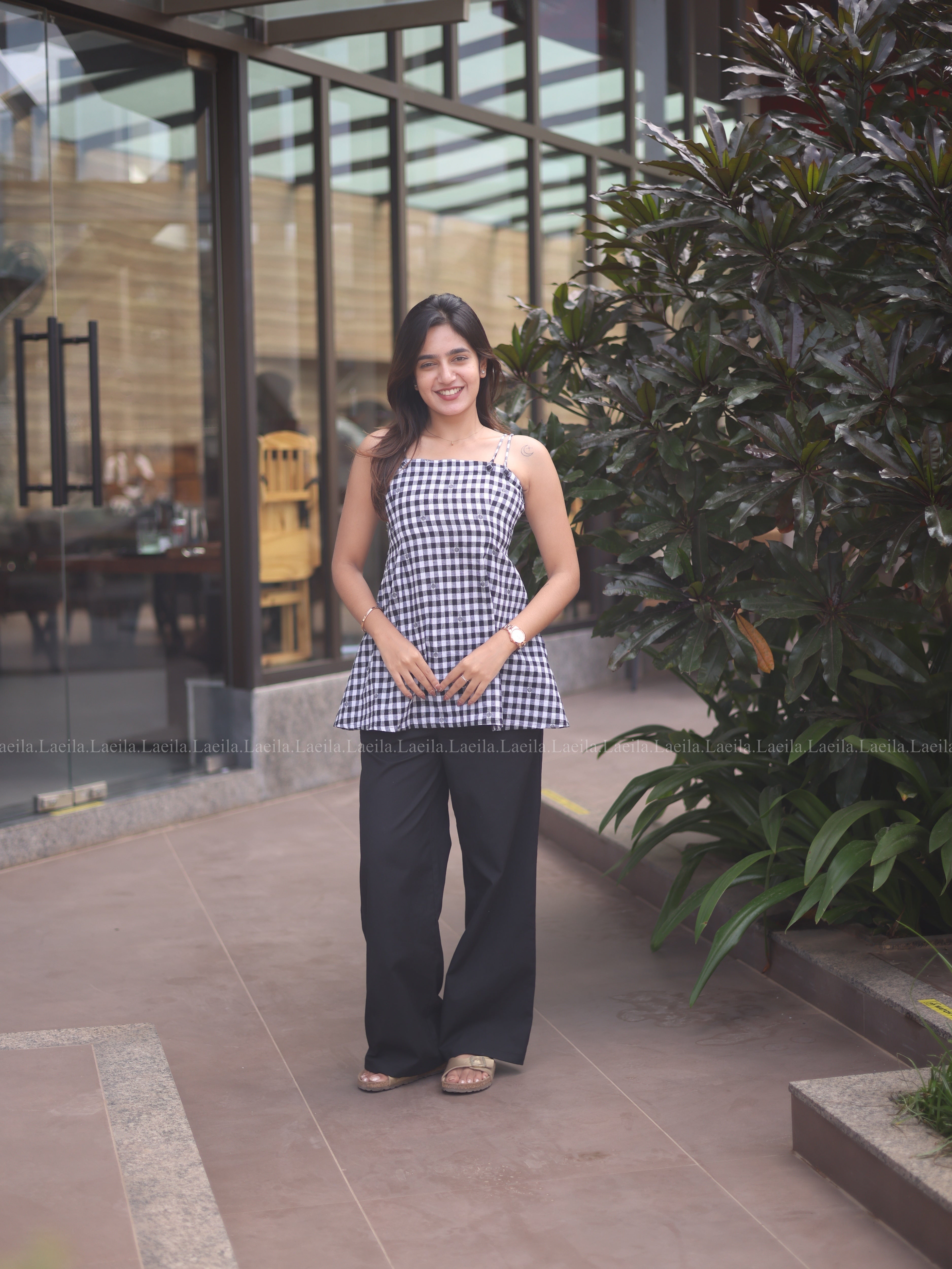 Black gingham short top