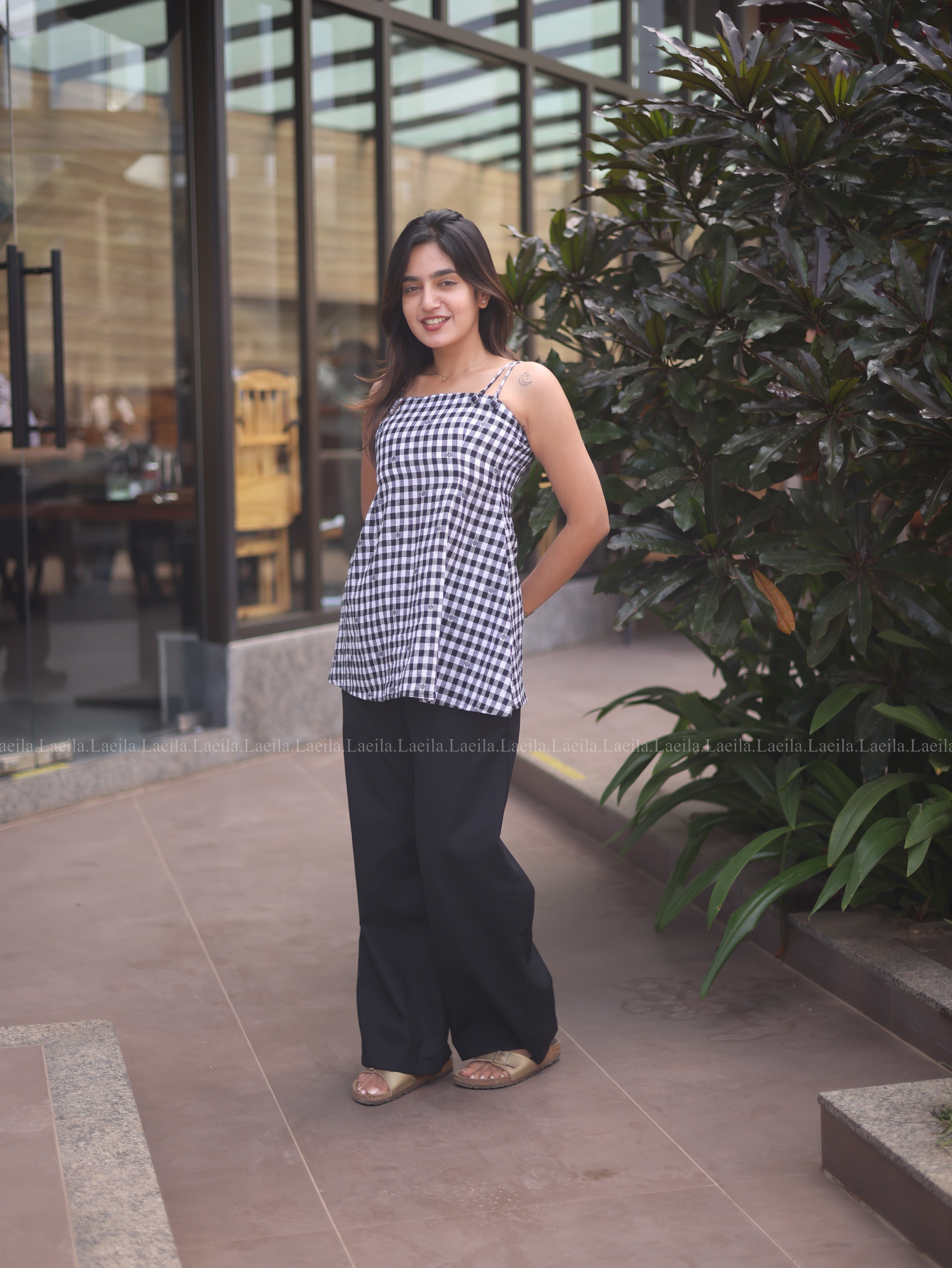 Black gingham short top