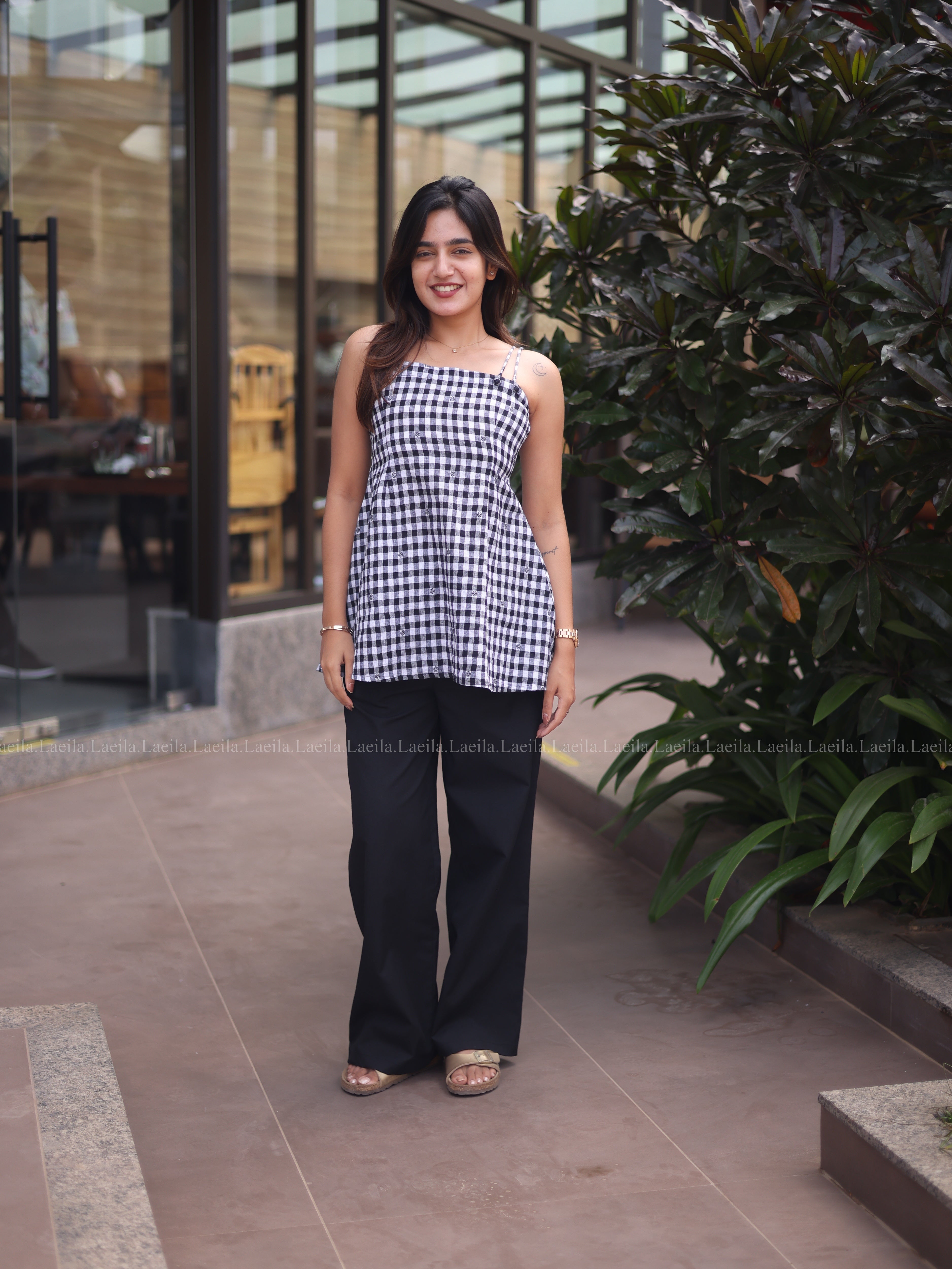 Black gingham short top