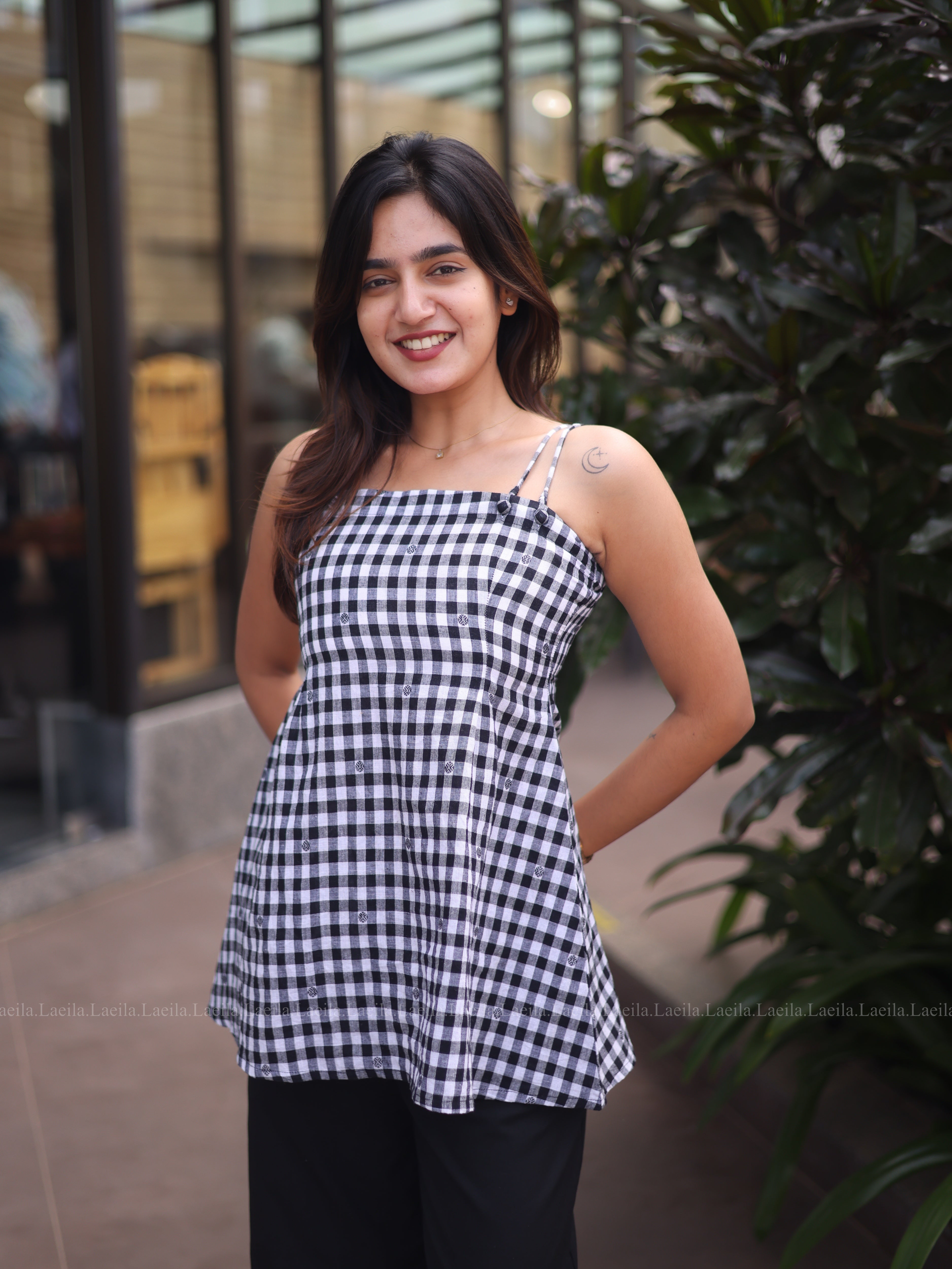 Black gingham short top