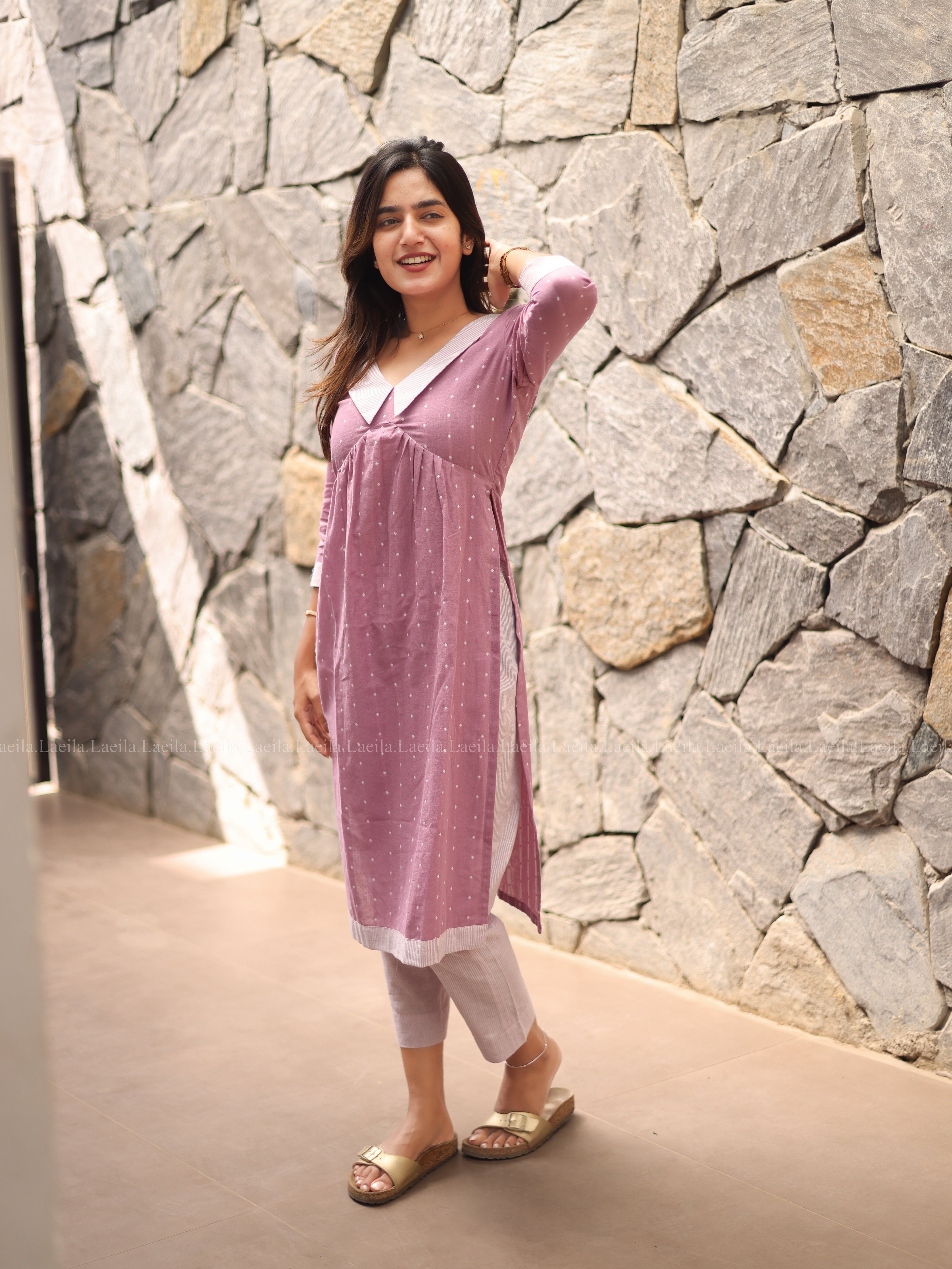 Powder pink Dotted Coord Set