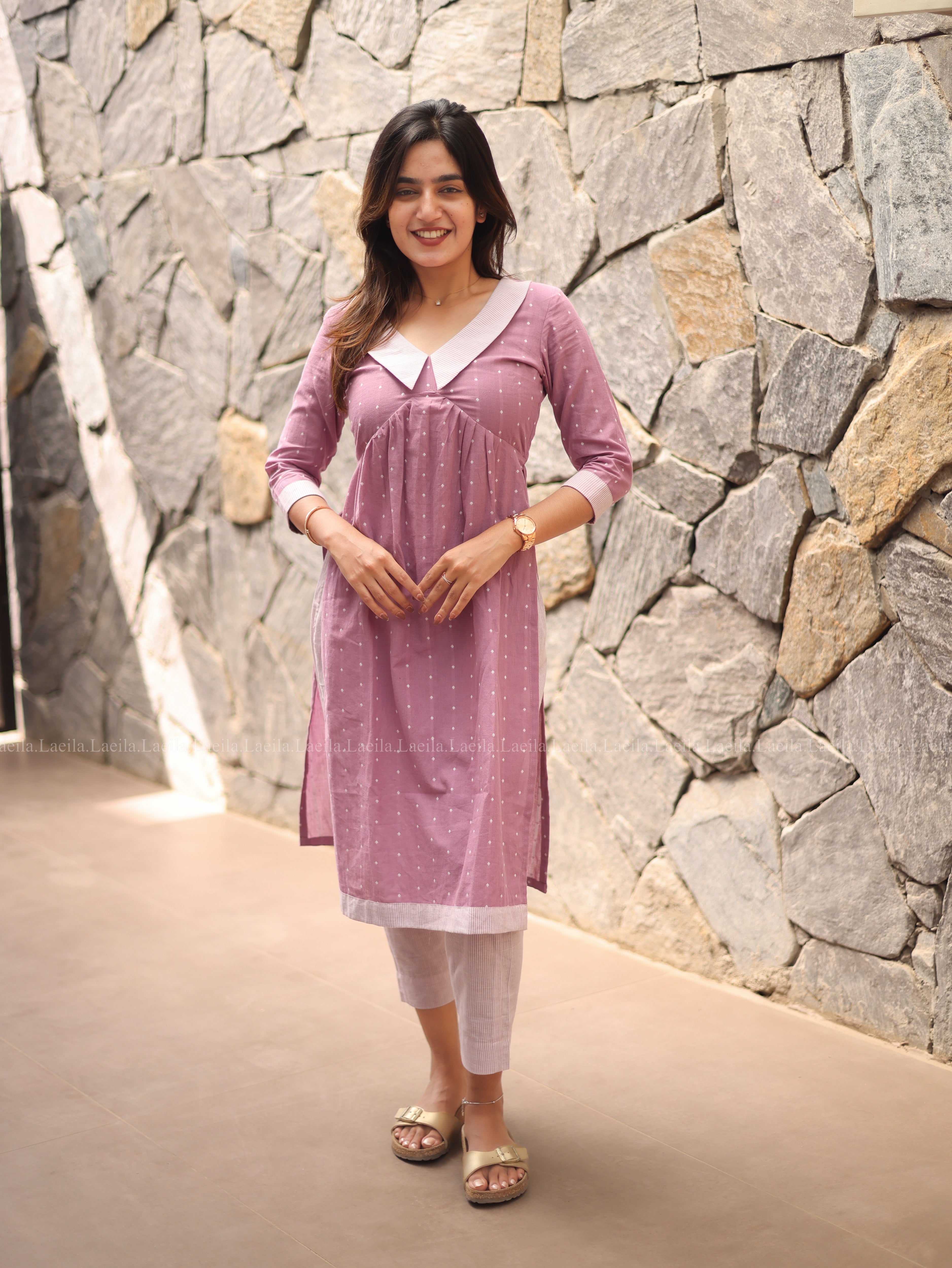 Powder pink Dotted Coord Set